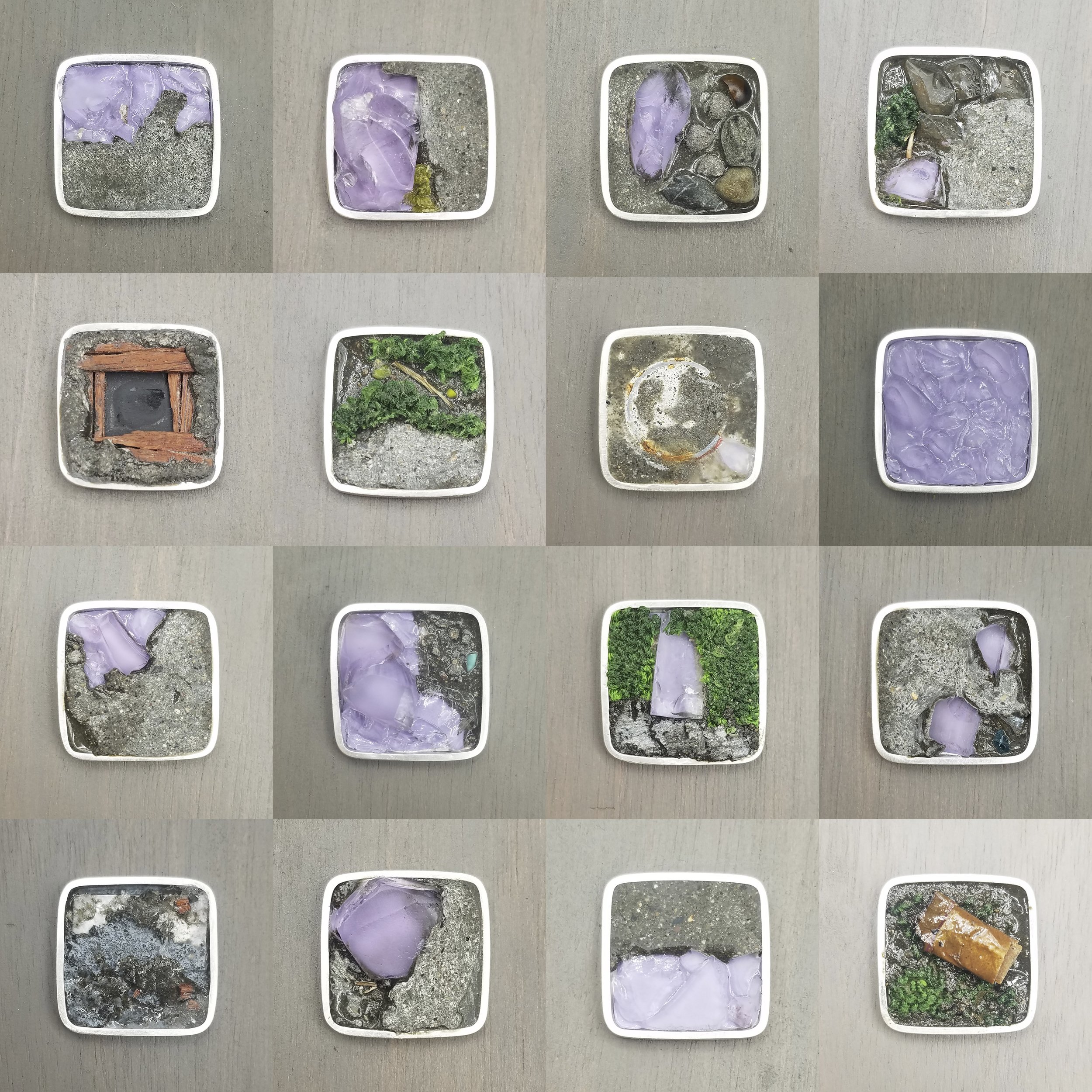 Selection of sidewalk glass brooches