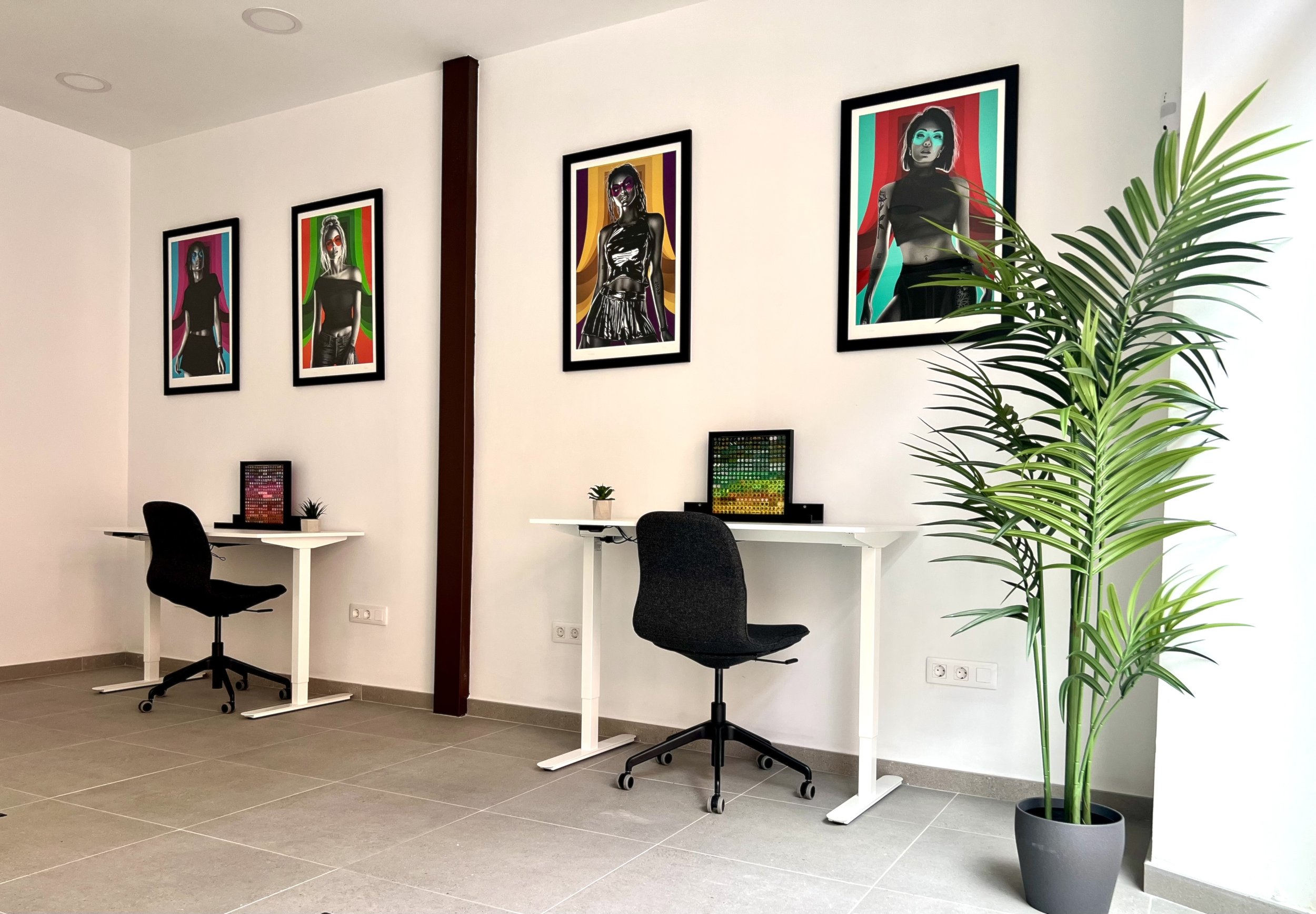 Electric adjustable standing desks at Roamalytics Hub