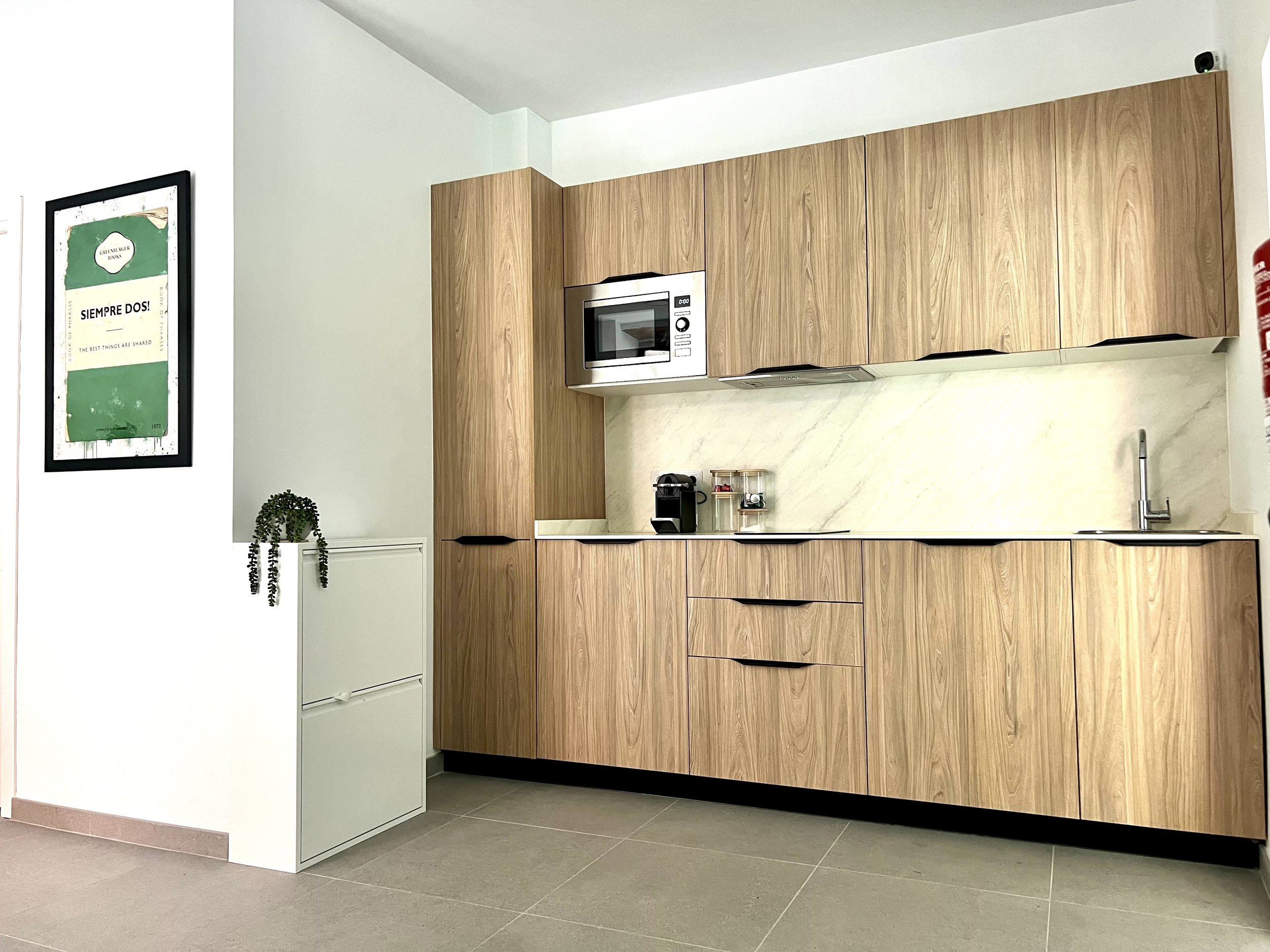 Kitchen and meeting area at Roamalytics Hub