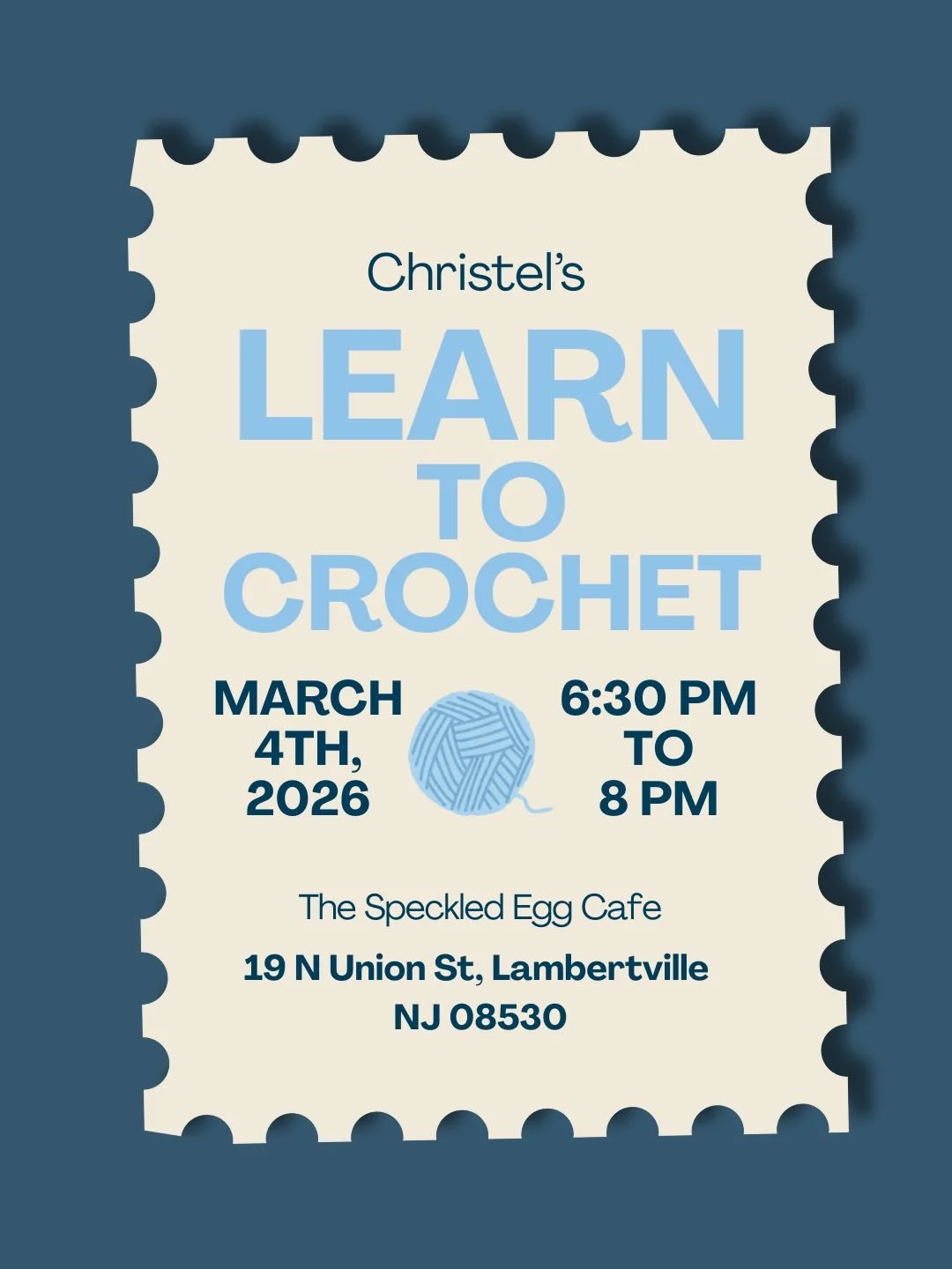 Have you ever wanted to know how to crochet? Join us @thespeckledeggcafe on March 4th at 6:30pm to learn! 

You&rsquo;ll leave the event with a supply kit, two coasters made yourself, and the knowledge needed to make so much more! 🧶

The event costs