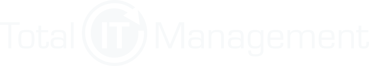 Logo for Total IT Management featuring the words "Total" and "Management" with a circular arrow design in the center containing the letters "IT".