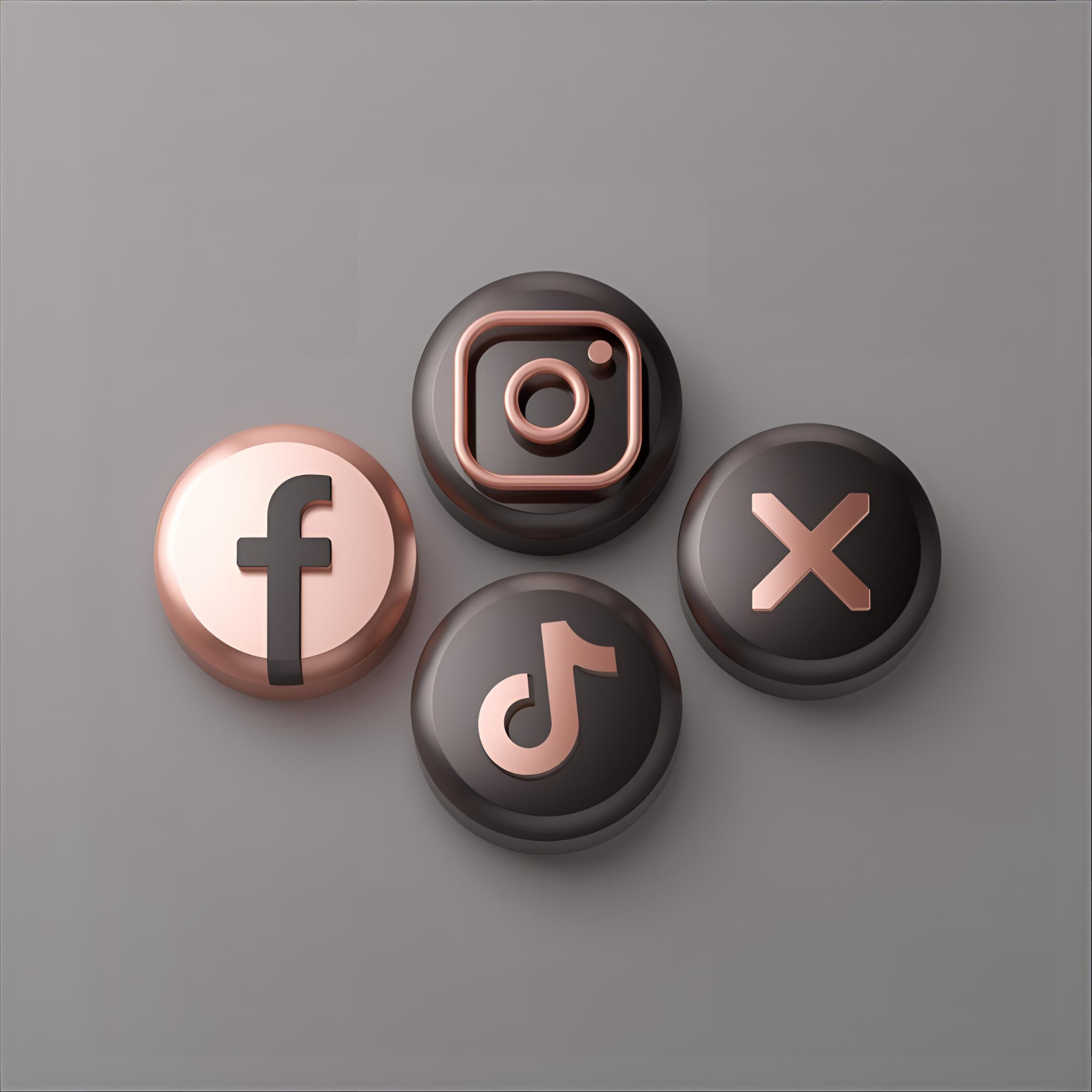 Icon buttons for Facebook, TikTok, Instagram, and X (Twitter) on a gray background.