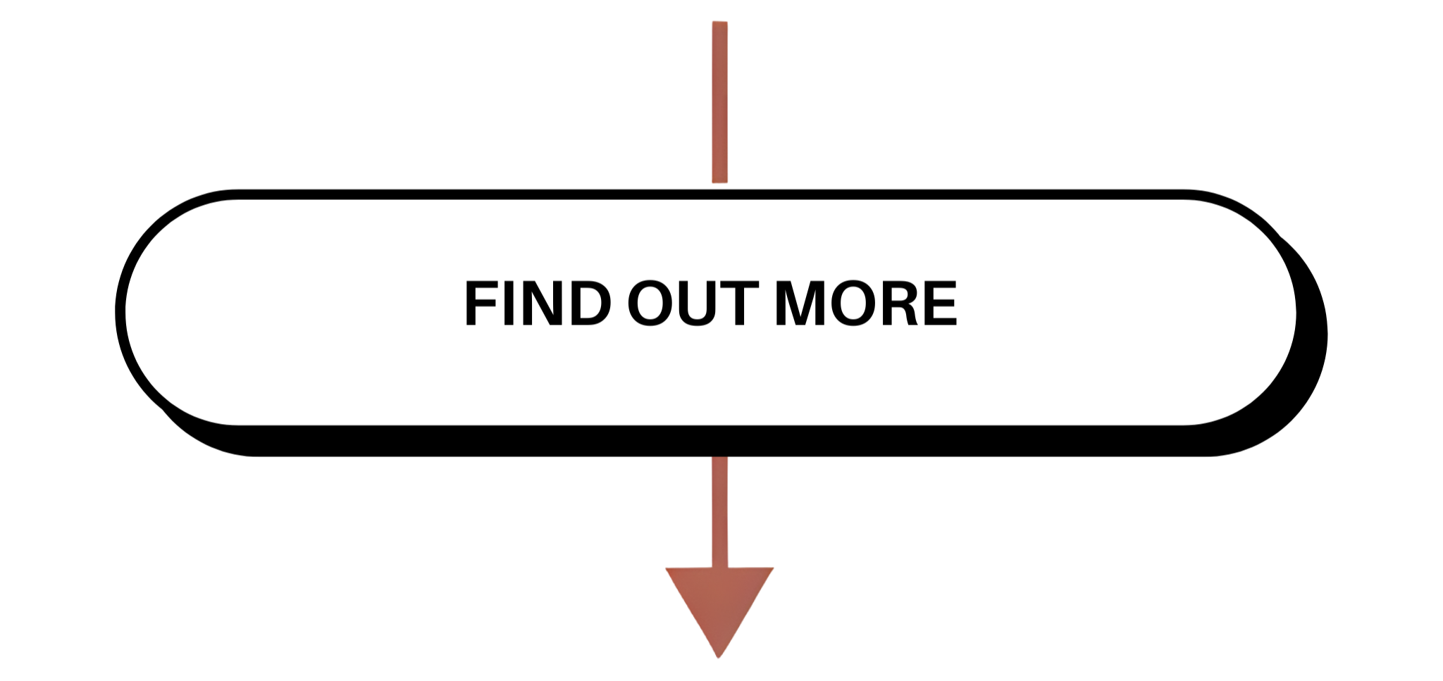A large white oval button with the text 'FIND OUT MORE' in black capital letters, surrounded by a black background and an arrow pointing downward below the button.