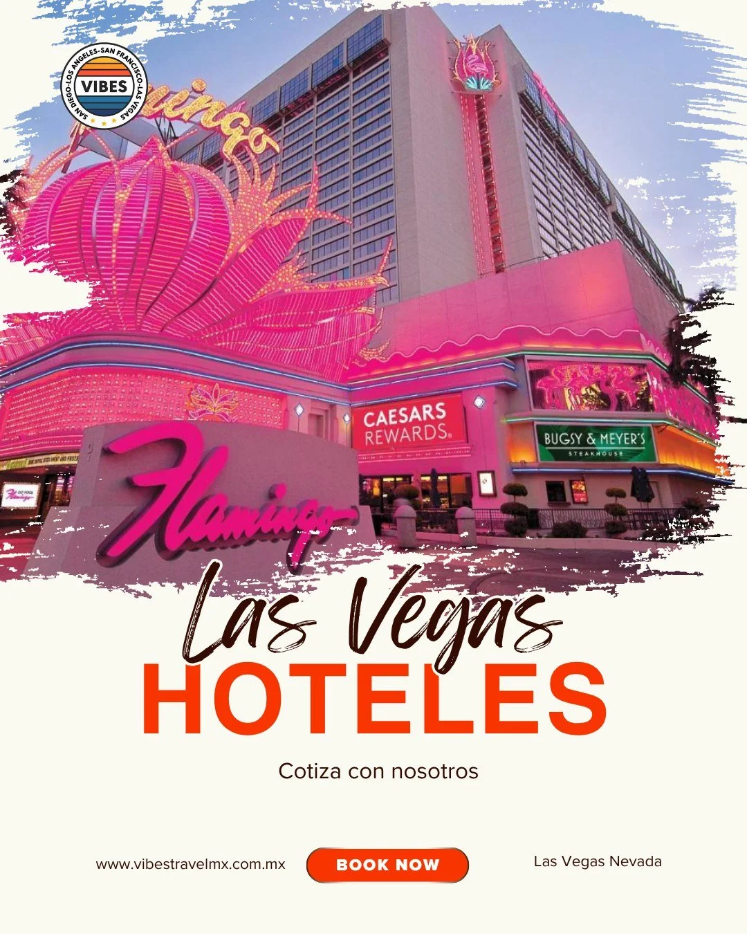 Hosp&eacute;date en el legendario Flamingo Las Vegas, uno de los hoteles m&aacute;s emblem&aacute;ticos del Strip.
Con su estilo cl&aacute;sico, jardines tropicales y una ubicaci&oacute;n perfecta, ofrece el equilibrio ideal entre historia, diversi&o