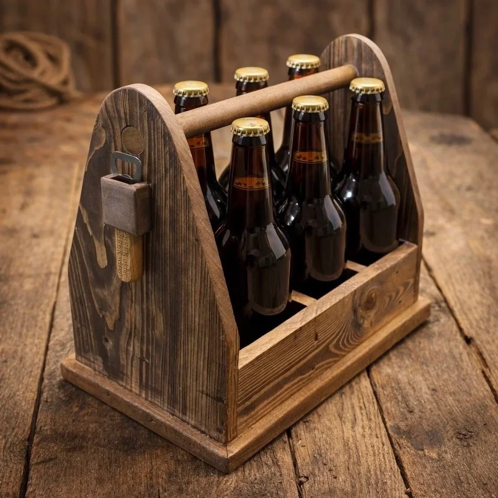 Rustic beer crate with bottle opener