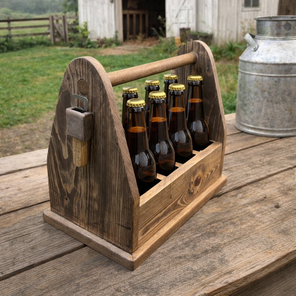 Rustic beer crate with bottle opener