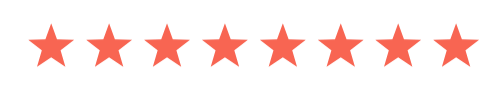 Ten red stars in a horizontal line on a transparent background.