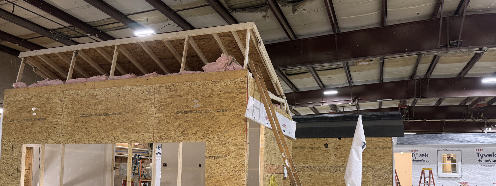 Modular homes in progress in a factory