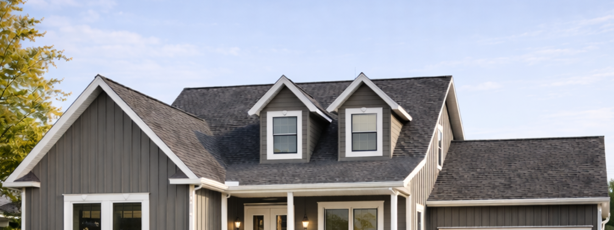 A grey Lake City Homes custom modular cape cod