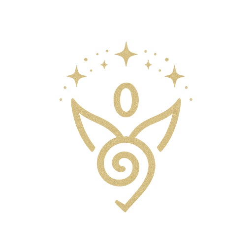 Gold celestial open-hearted angel rune, artists' signature symbol