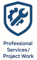 Shield-shaped logo with wrench and screwdriver crossed inside, labeled 'Professional Services / Project Work'