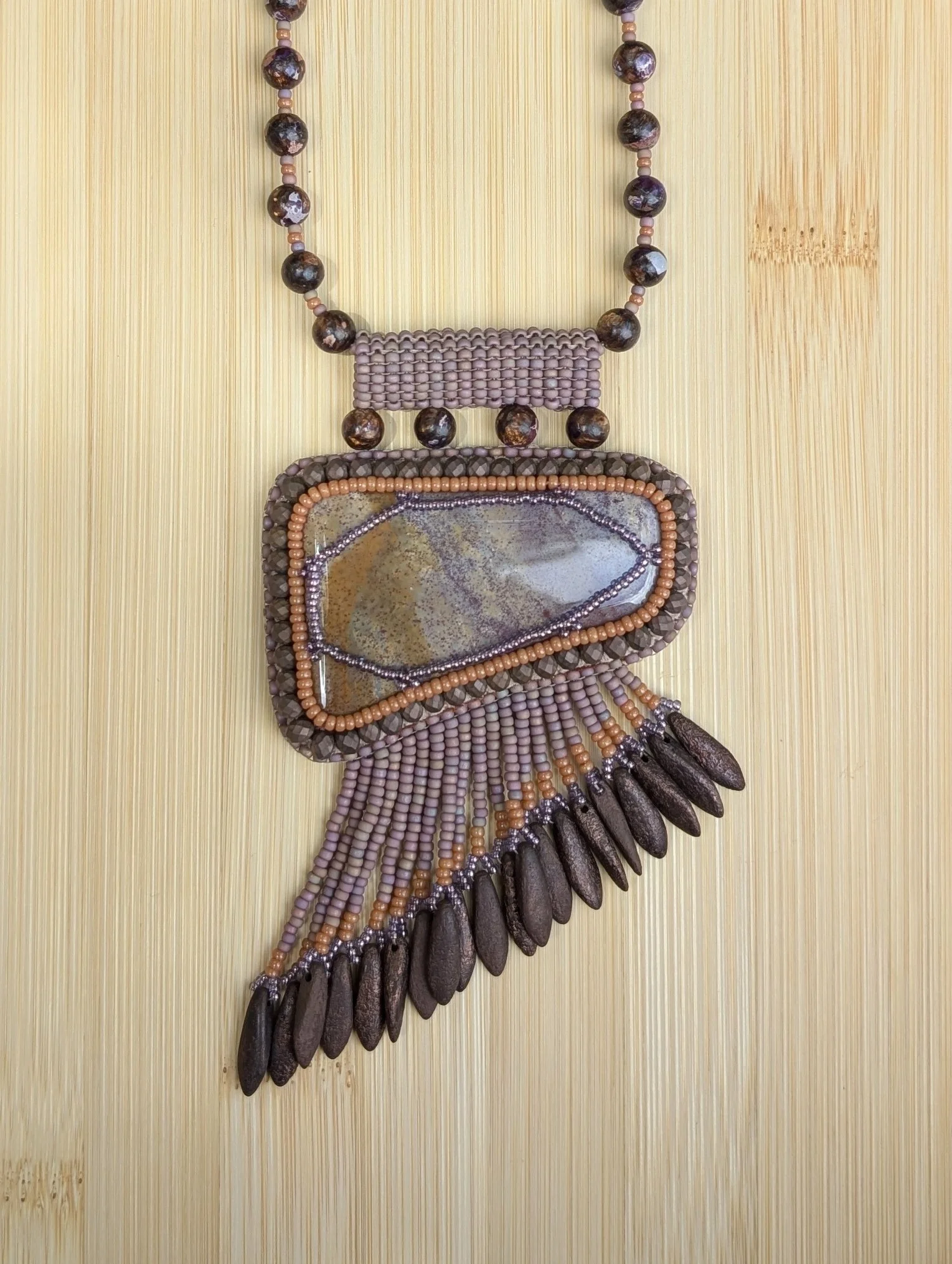 Asymmetrical fringed jasper necklace