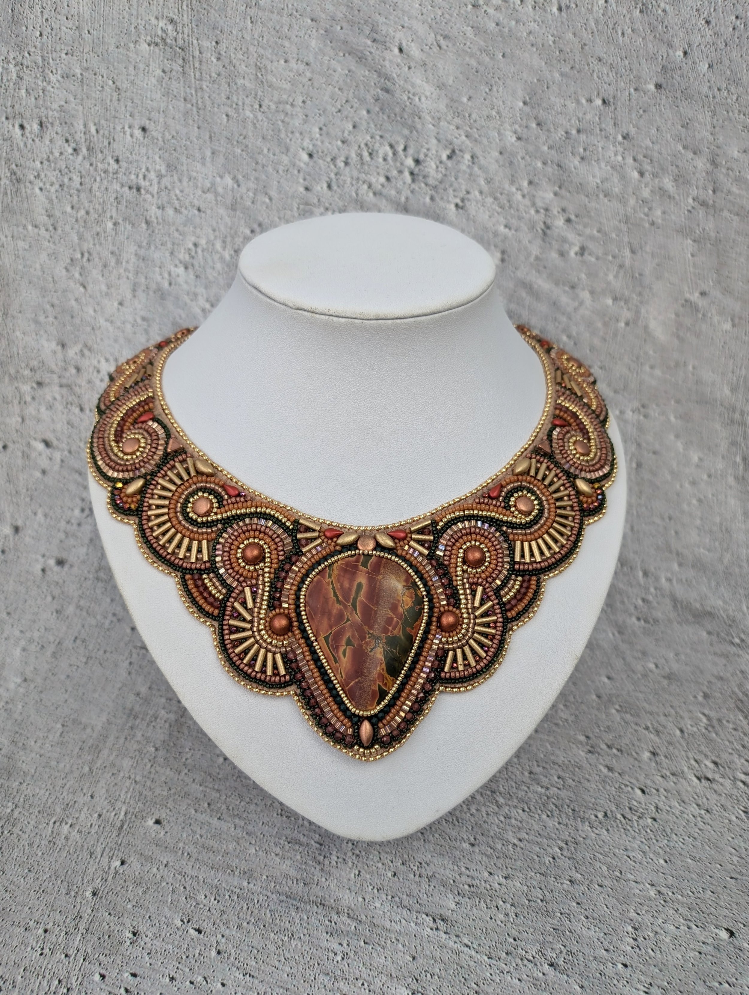 "Unfurling" beaded collar necklace