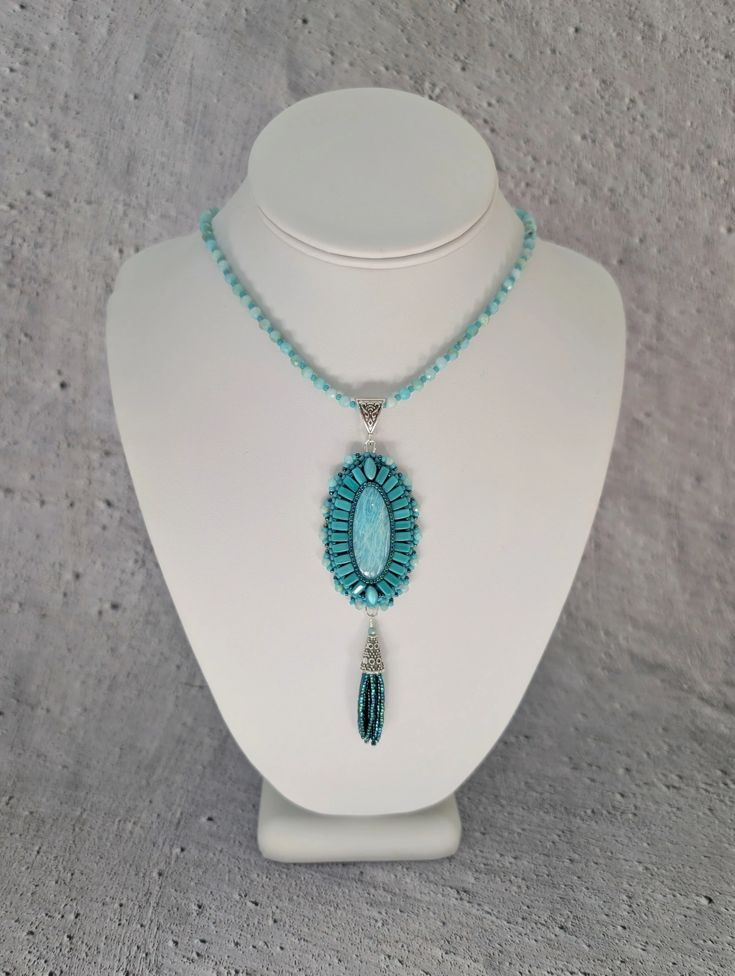 Amazonite pendant with tassel