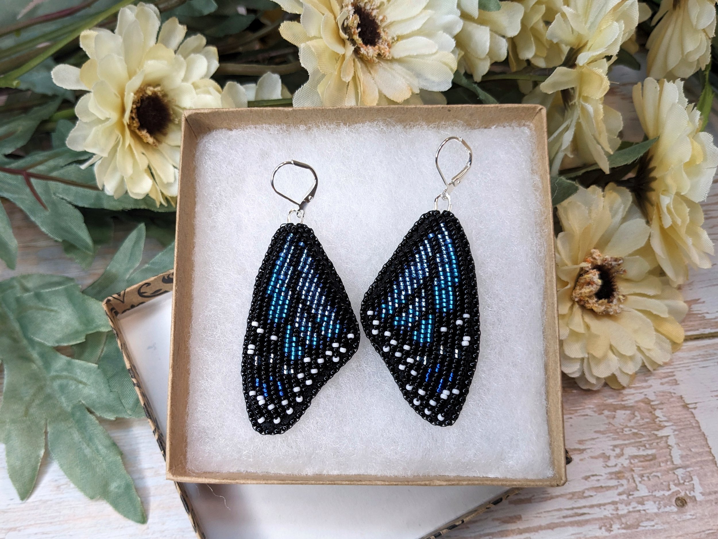 Blue monarch butterfly beaded earrings