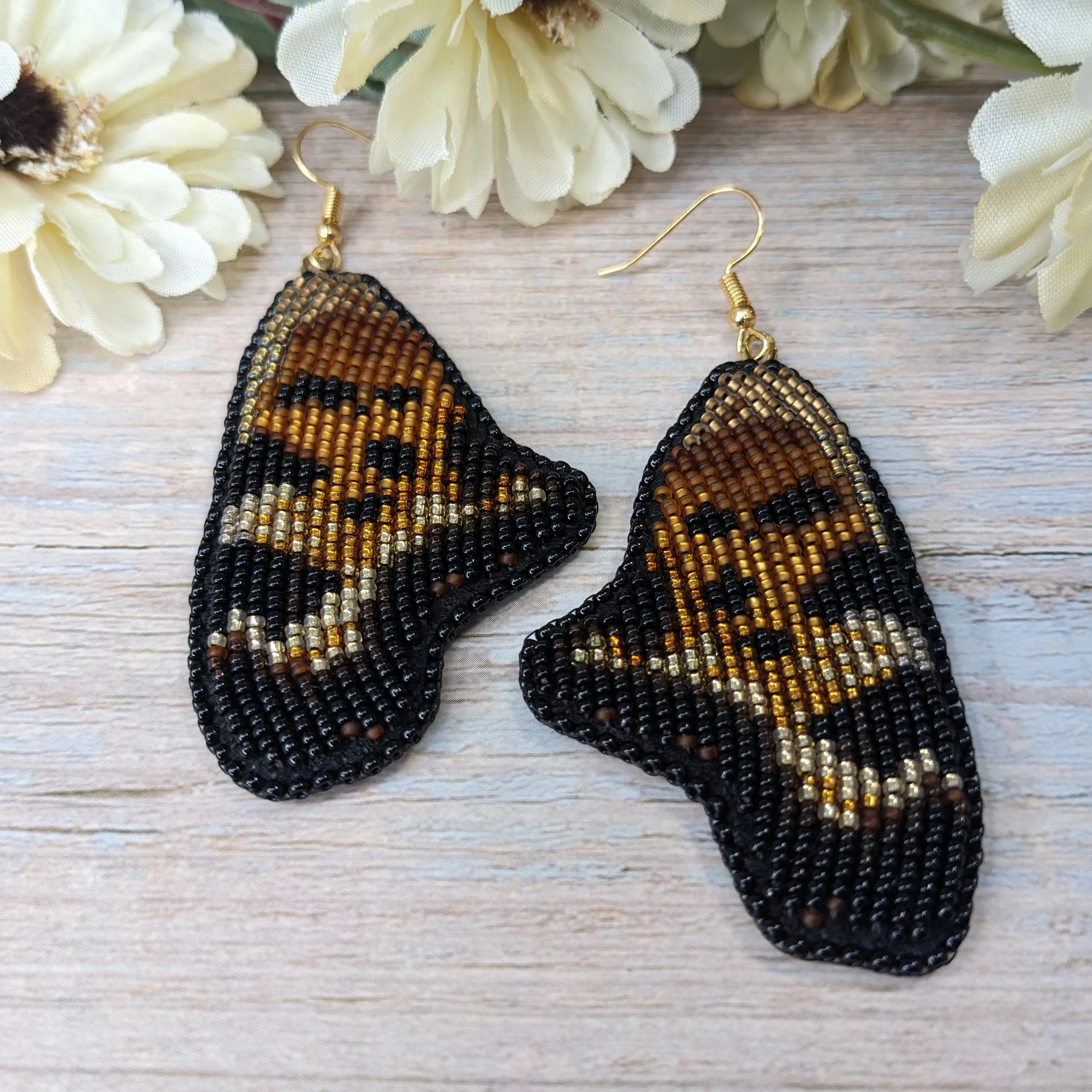 Green comma butterfly wing earrings