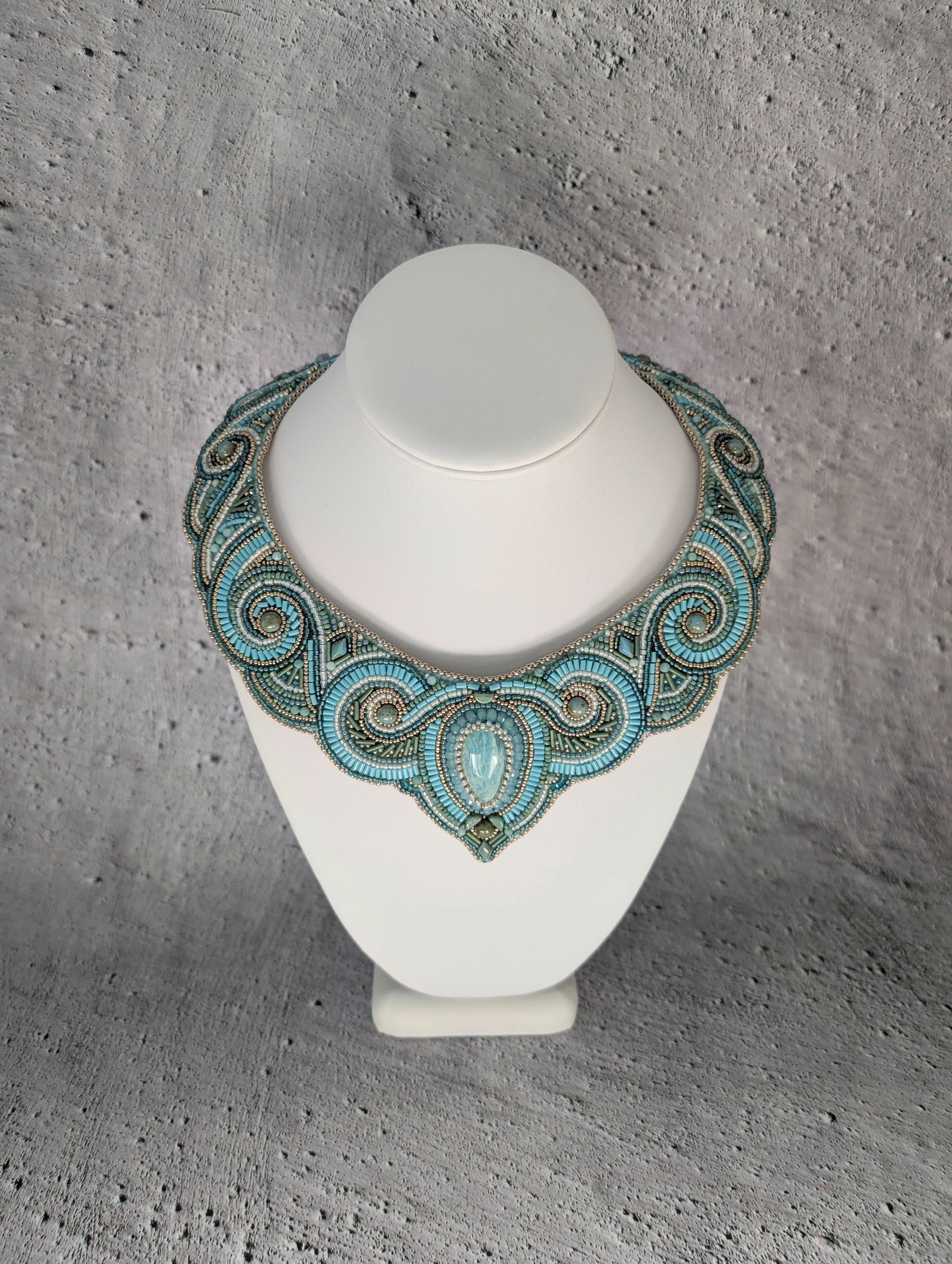 "Into the Waves" beaded collar necklace