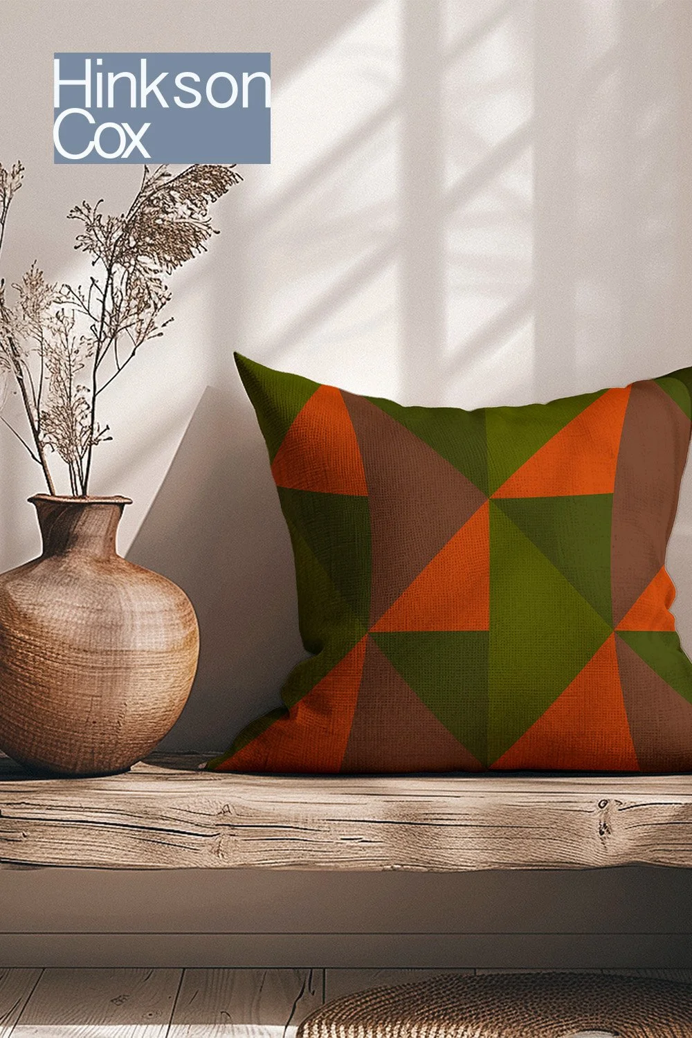 Farmhouse Pillow-Fall Colours Orange Green and Brown Geometric Triangles PIN.jpg