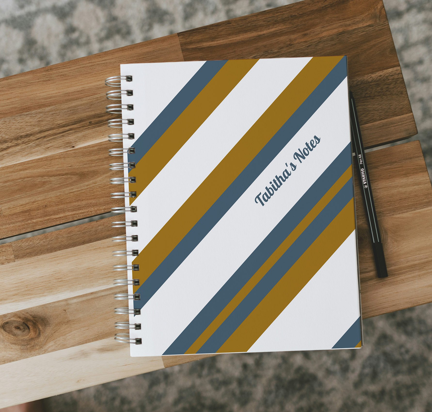 Dark blue browns diagonal geometric stripes Notebook.jpg