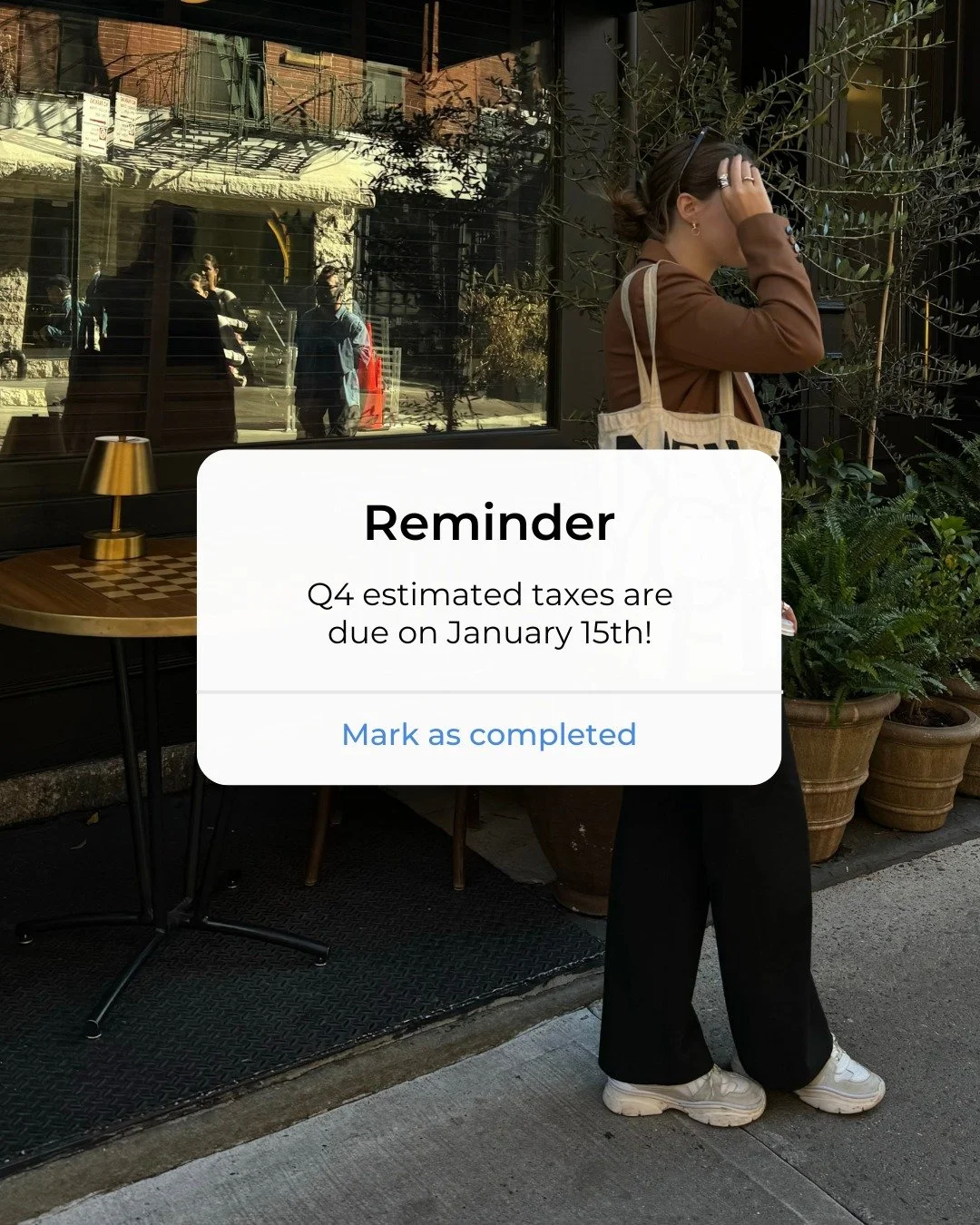 It's officially time to take down your Christmas lights (if you haven't already), put away those ornaments, and pay your Q4 estimated tax payment by Thursday, January 15th! 📆

These are your "pay-as-you-go" tax payments that you most likel