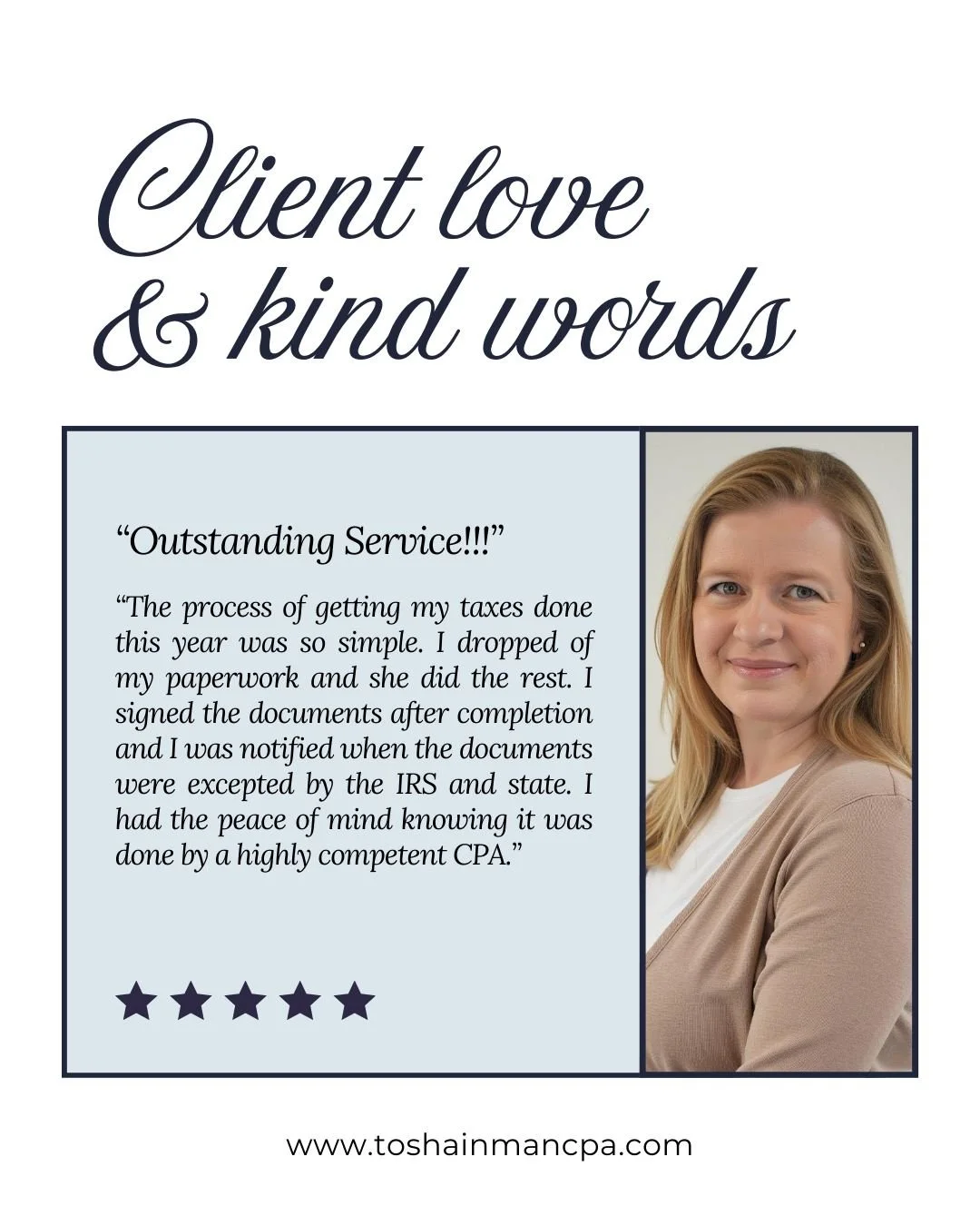 So grateful for our clients and the trust they place in us. Your kind words never go unnoticed.

If you&rsquo;re looking for an accountant who understands your business, we&rsquo;d love to learn more about what you do!

#Testimonial #bookkeeping #acc