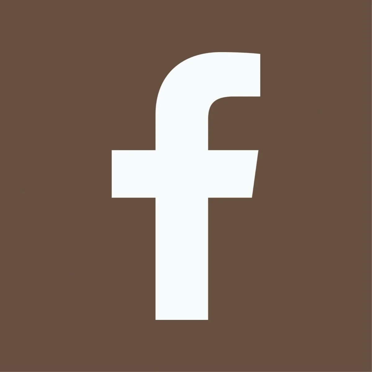 Facebook logo with white 'f' on brown background.