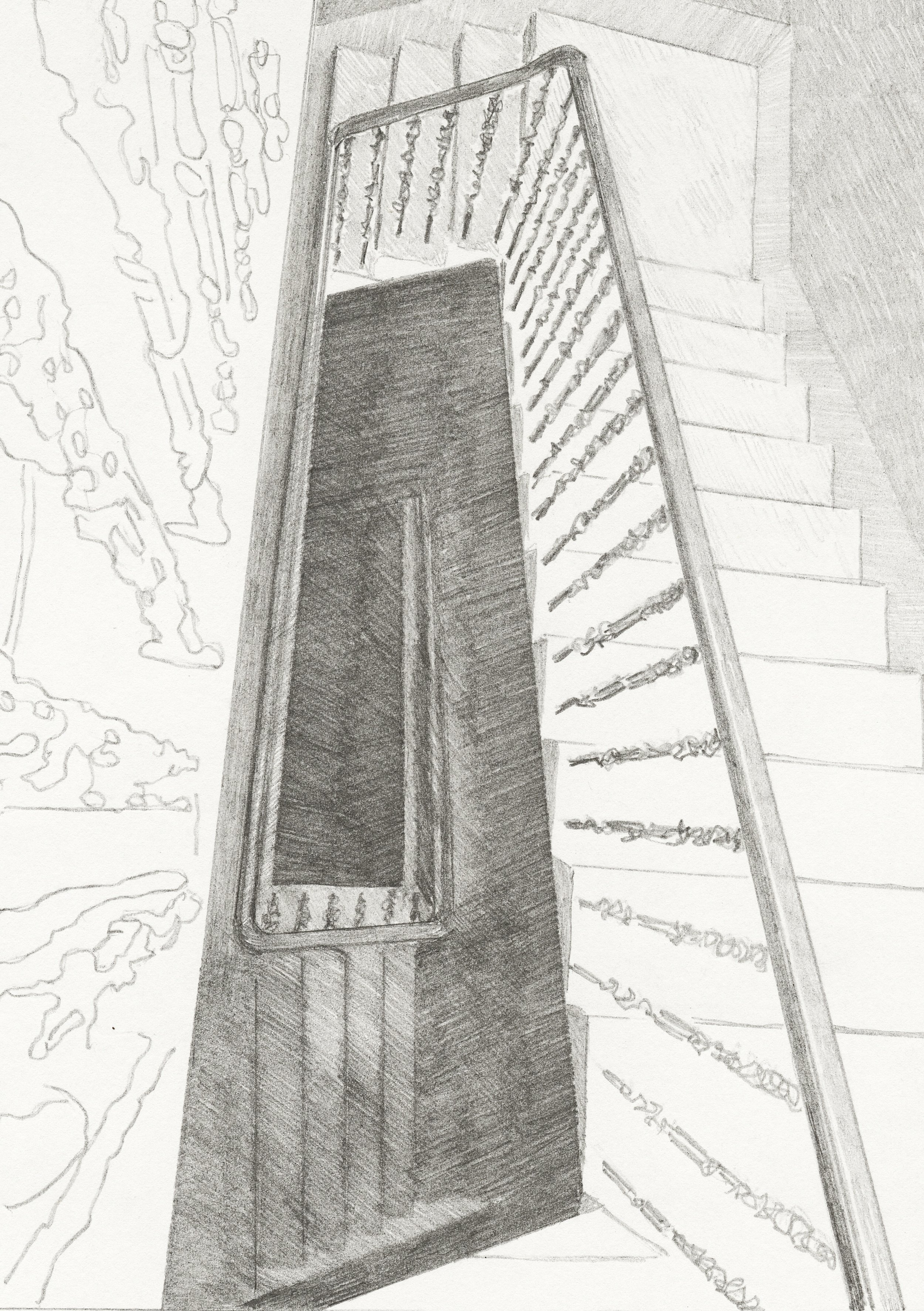 23. Staircase in Leith (down). A4 print. pencil on paper.jpg