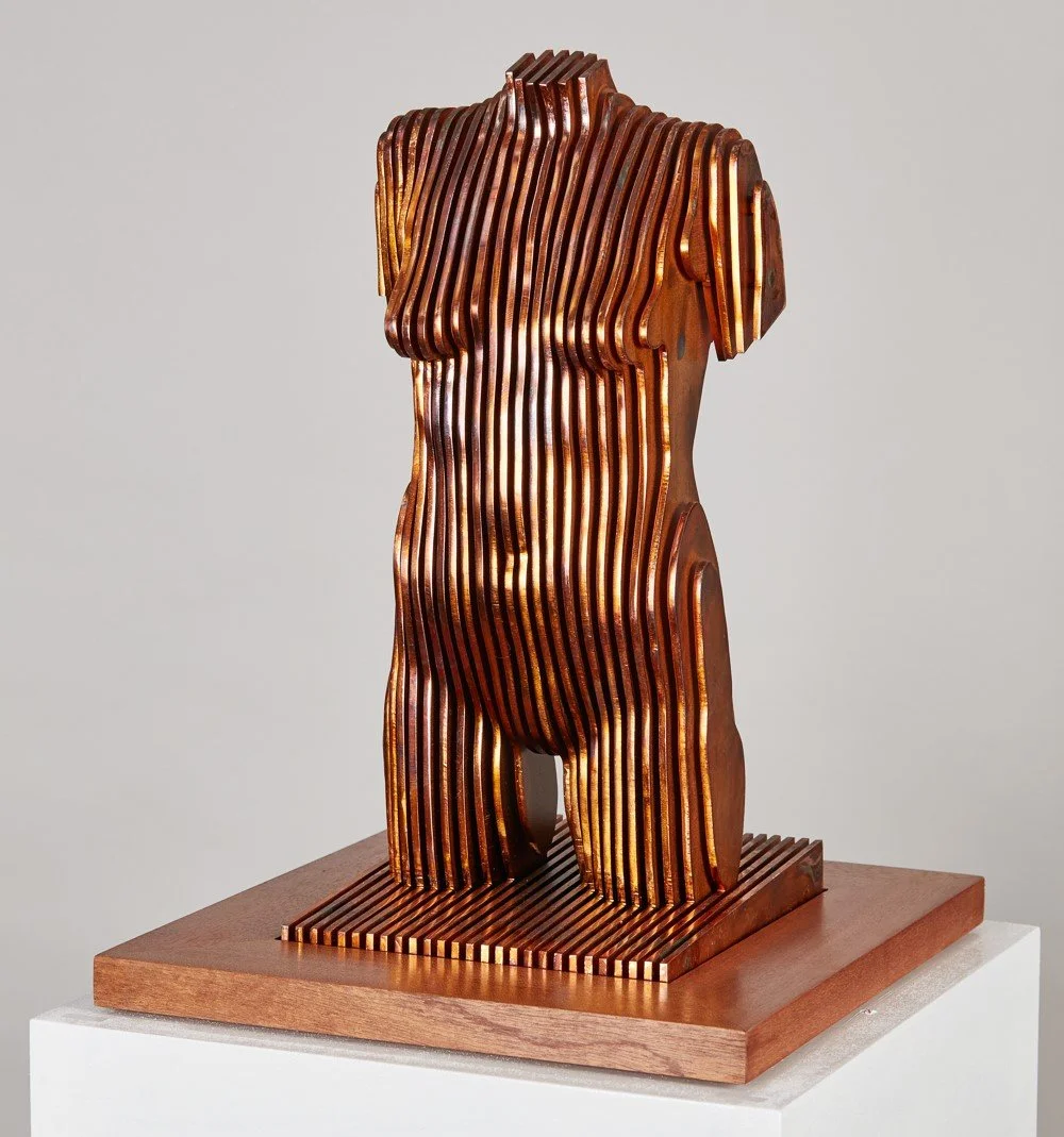 'FEMALE TORSO II' 2016 Corten steel; copper plate; Sapele base 35cm x 16cm x 16cm. edition of 8 - £2200 Photo Josh Murfitt 1.jpg