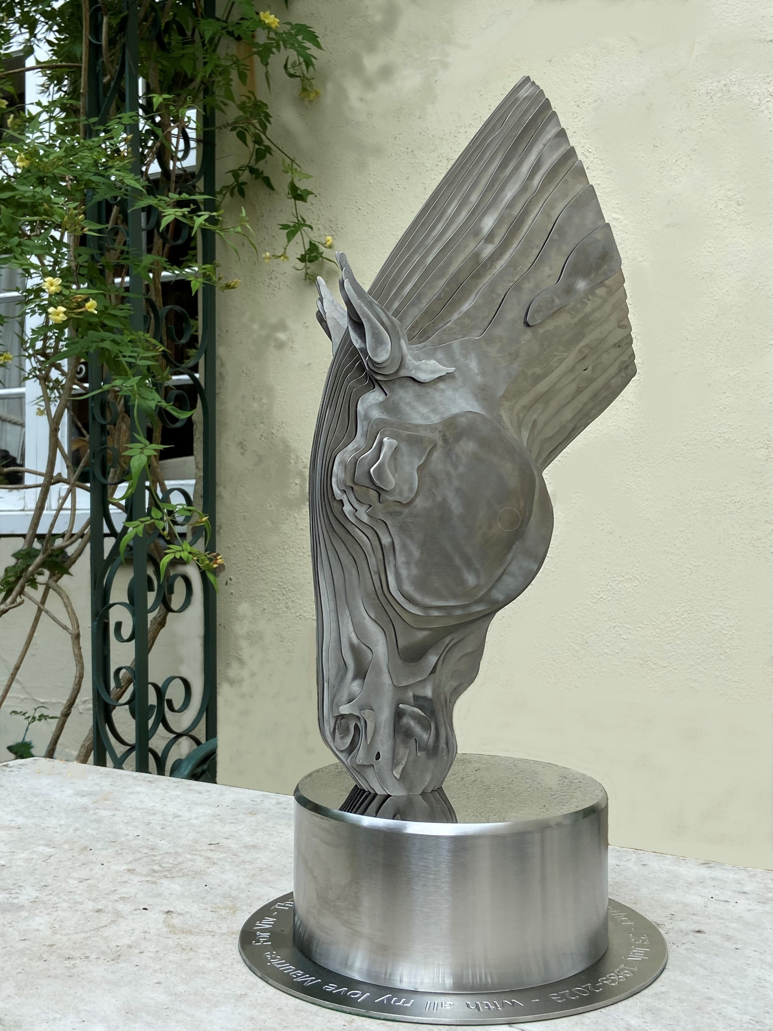 'DRINKING HORSE VIII'. stainless steel with engraved plate. 60cm x 30cm x 30cm. Edition of 12 £6250 Photo The Artist 2.JPG