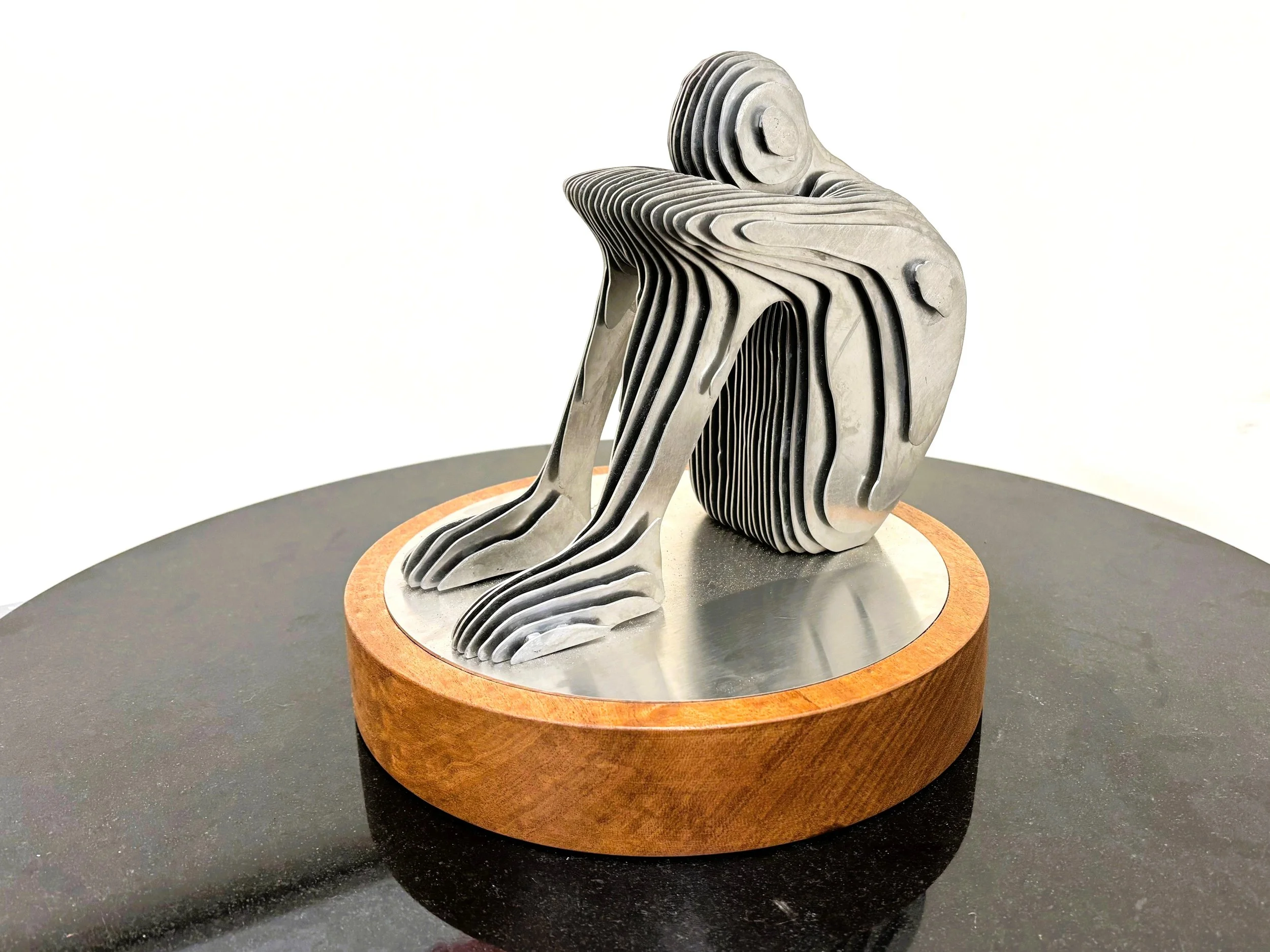 'ONE VI'. 24cm x 25cm x 25cm. Stainless steel on Sapele. £1850. Signed, numbered and dated. 5.jpg