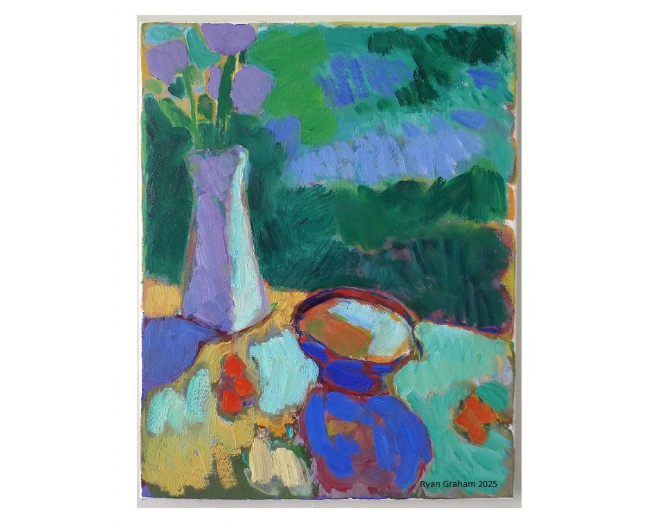 Vase with Purple Flowers
oil on canvas, 20 x 16 inches, 2025