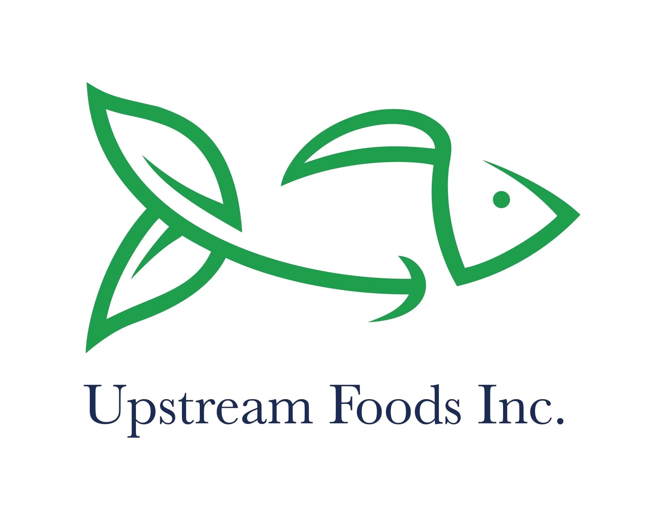 A stylized green fish with leaves as fins, and the words 'Upstream Foods Inc.' written below.
