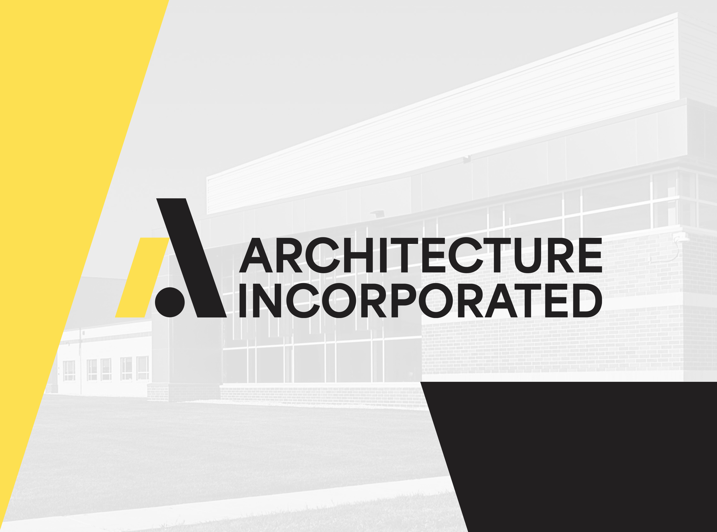 Architectural blueprint with yellow and black design elements and text 'Architecture Incorporated'