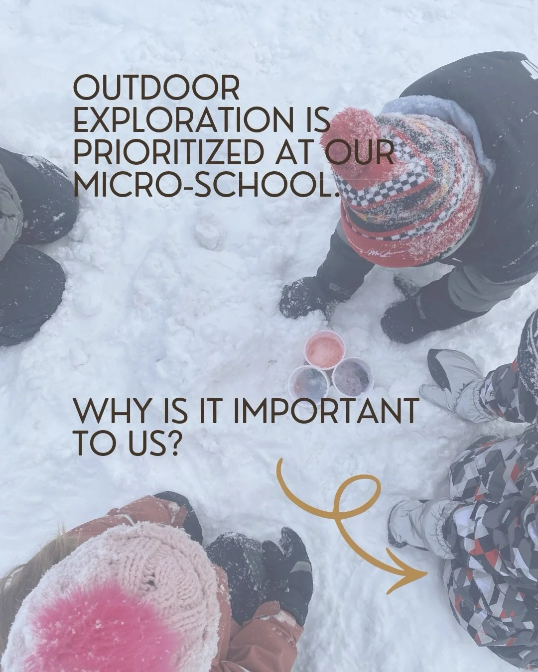 Our children and teachers come prepared to learn outdoors each day, especially since we live where we experience as cold as -30&deg;C.

It is part of building their resiliency and learning how to take care of our bodies in the changing seasons. We mo