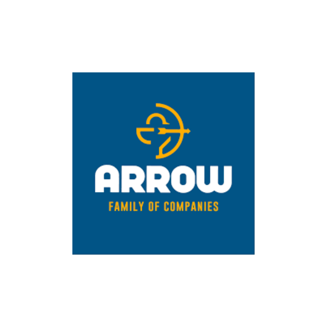 Arrow logo with a stylized yellow arrow and compass on a blue background, with the text "ARROW" in white and "FAMILY OF COMPANIES" in yellow underneath.