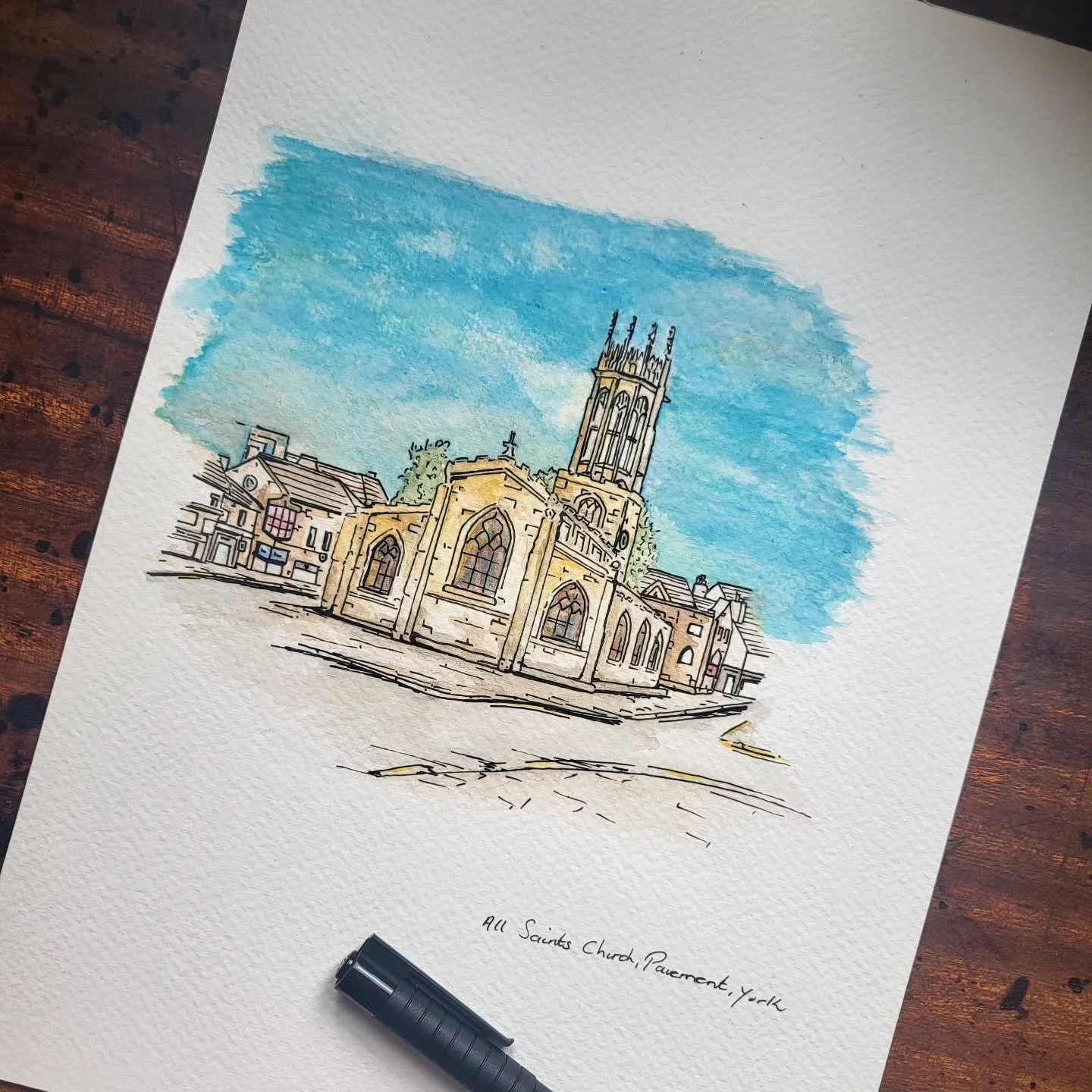 Parish of All Saints, Pavement, York.
Watercolour and pen. 
#watercolors #penart #churches #york #yorkshire #history #architecture #landscapes #art #artist #locallandscapes