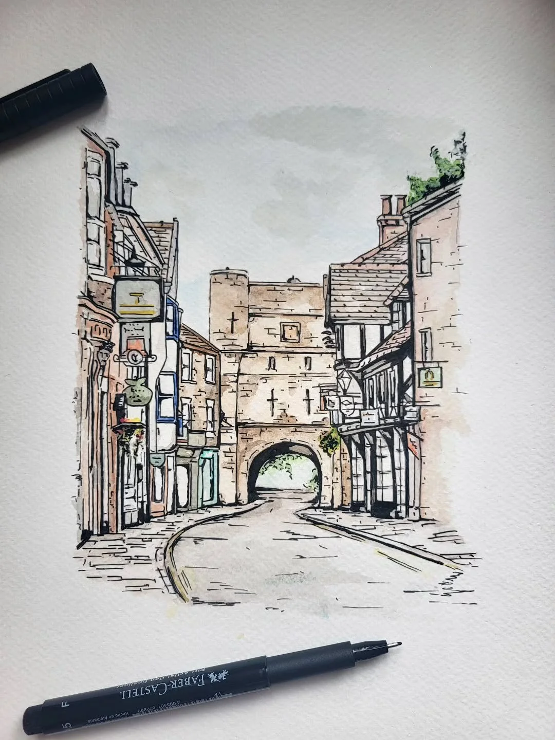 Bootham Bar, York. 
Watercolour and pen.
#yorkshire #York #cityview #watercolor #penart #art #artist #architecture #medieval #history #modernday