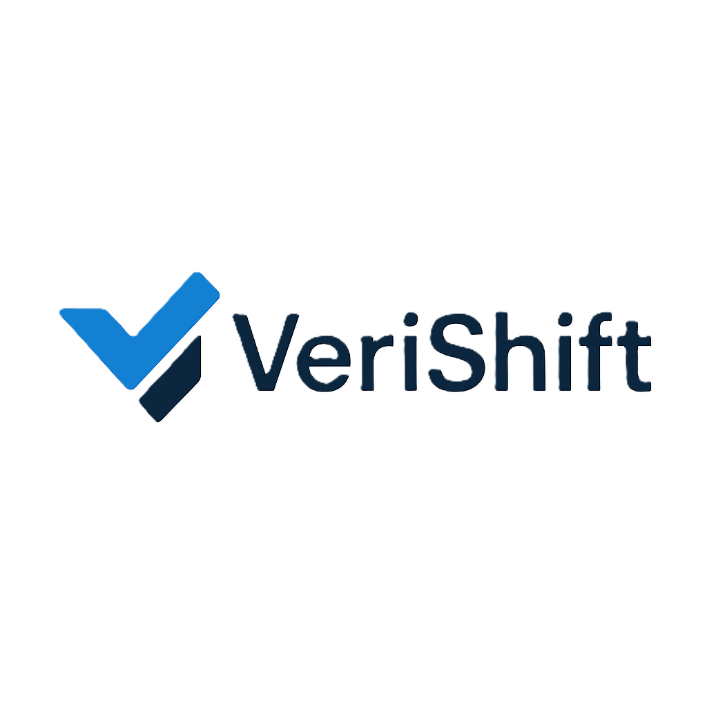 VeriShift logo with a check mark symbol and the company name in dark blue text.