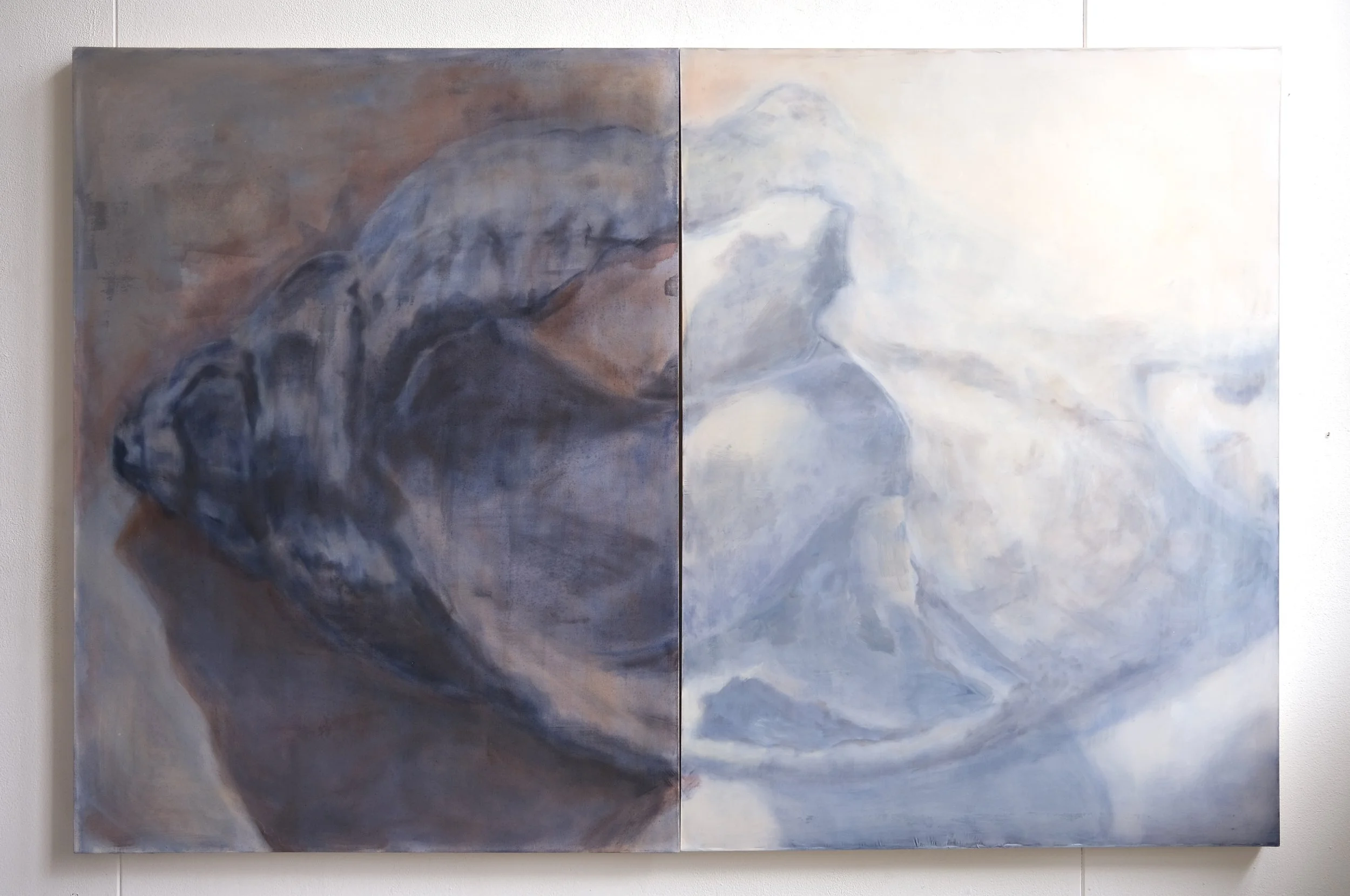 Blue Basin (diptych), oil on calico and silk, 100 x 150cm, 2024