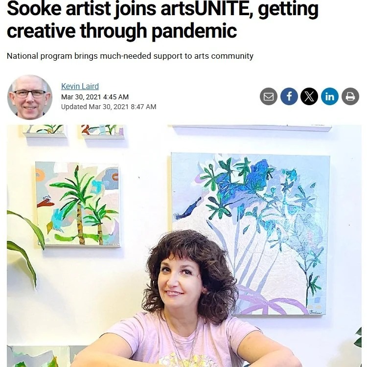 Article with Sooke News Mirror about virtual artist residency. 2021.