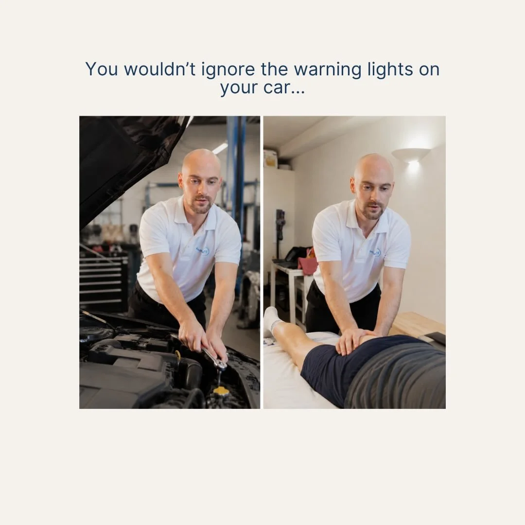You wouldn&rsquo;t ignore the warning lights on your car 🚗

So why ignore the aches and stiffness in your body?

Regular physio and maintenance treatments can help keep you moving well, reduce discomfort, and prevent small issues becoming bigger pro