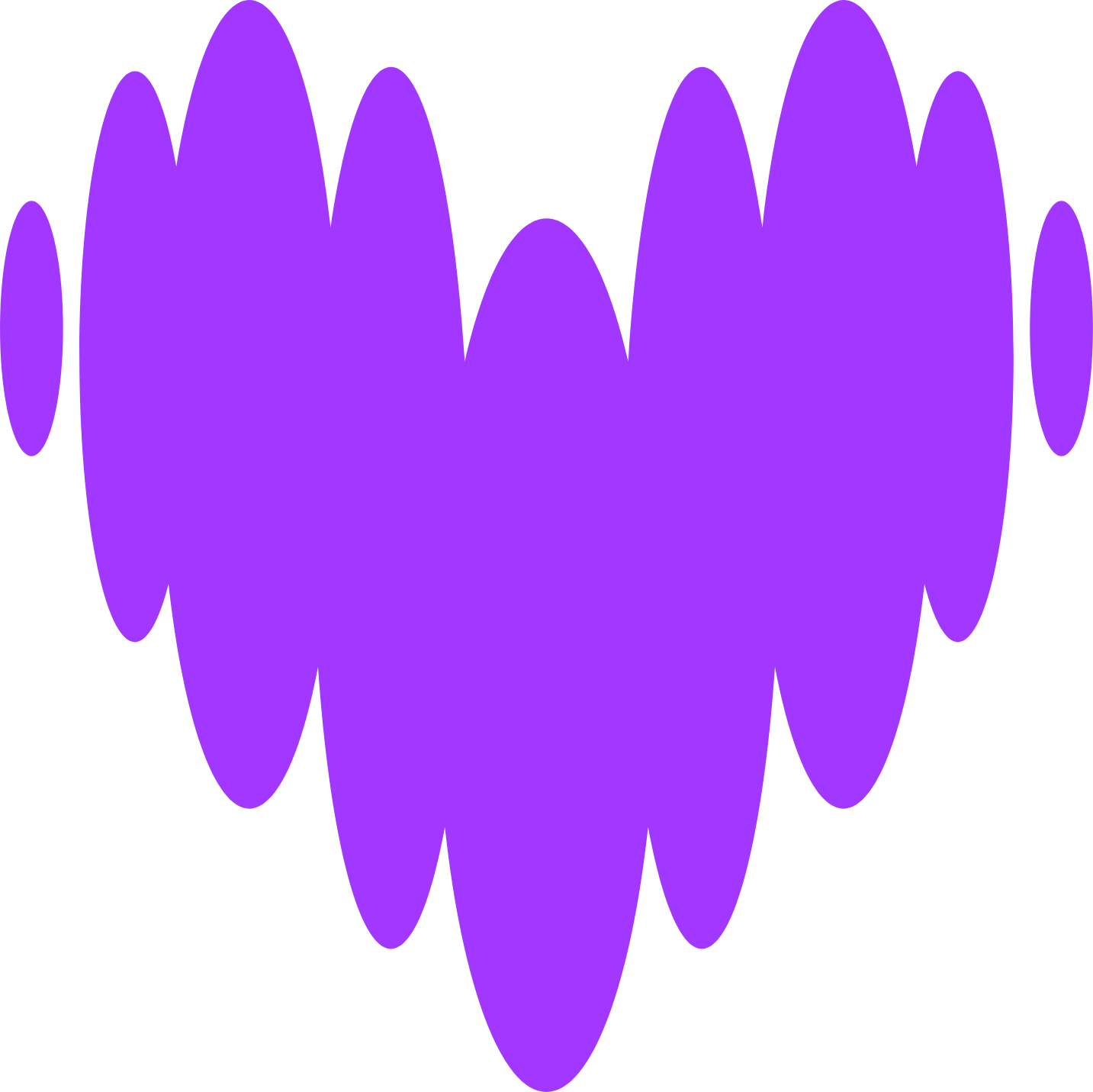 Diagramme en forme de cœur violet avec ondes sonores de chaque côté.