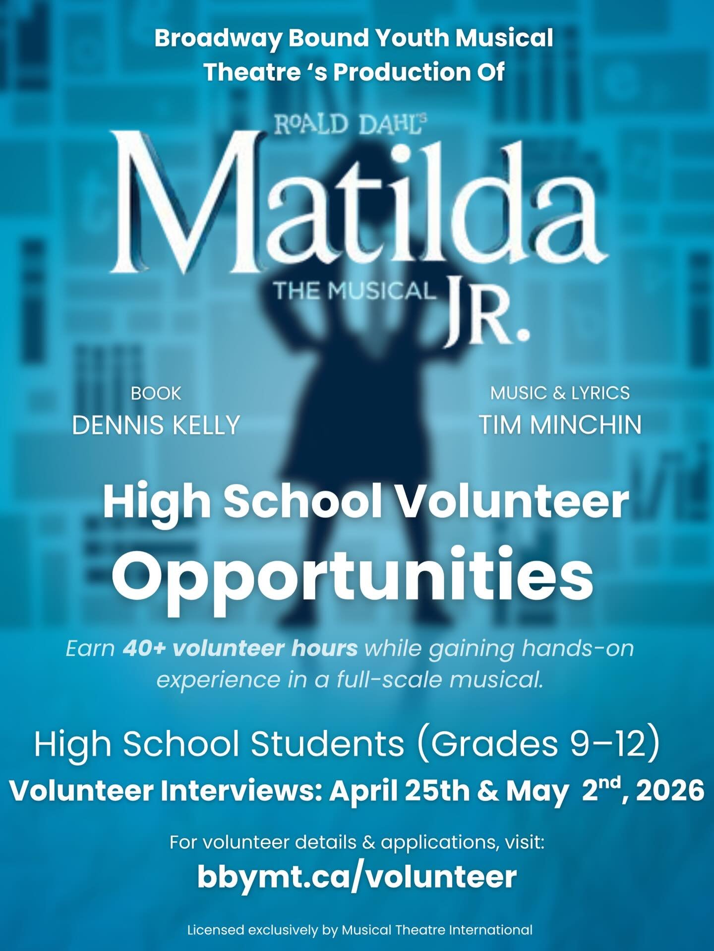 Broadway Bound is looking for a dedicated High School Crew (Grades 9&ndash;12) to join our production of Matilda Jr. at the Urbandale Arts Centre! This is your chance to gain professional, hands-on experience in:

🔊 Tech, Lighting &amp; Sound
📱 Soc