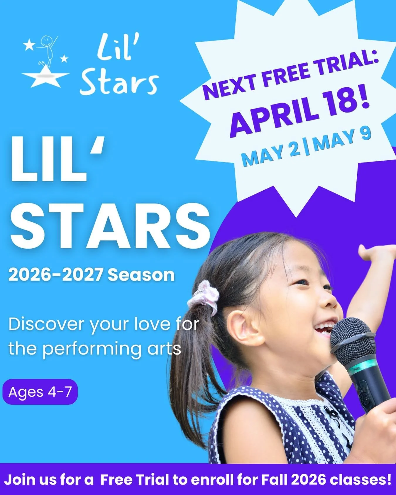 🚨 SPOTS REMAINING FOR APRIL 18! 🚨

Is your home full of singing and dancing? Give your little performer a real stage! Our Lil&rsquo; Stars (Ages 4-7) 🌟🎤🎭

Before enrolling in our Fall classes, come see what Broadway Bound is all about!🎭

Book F