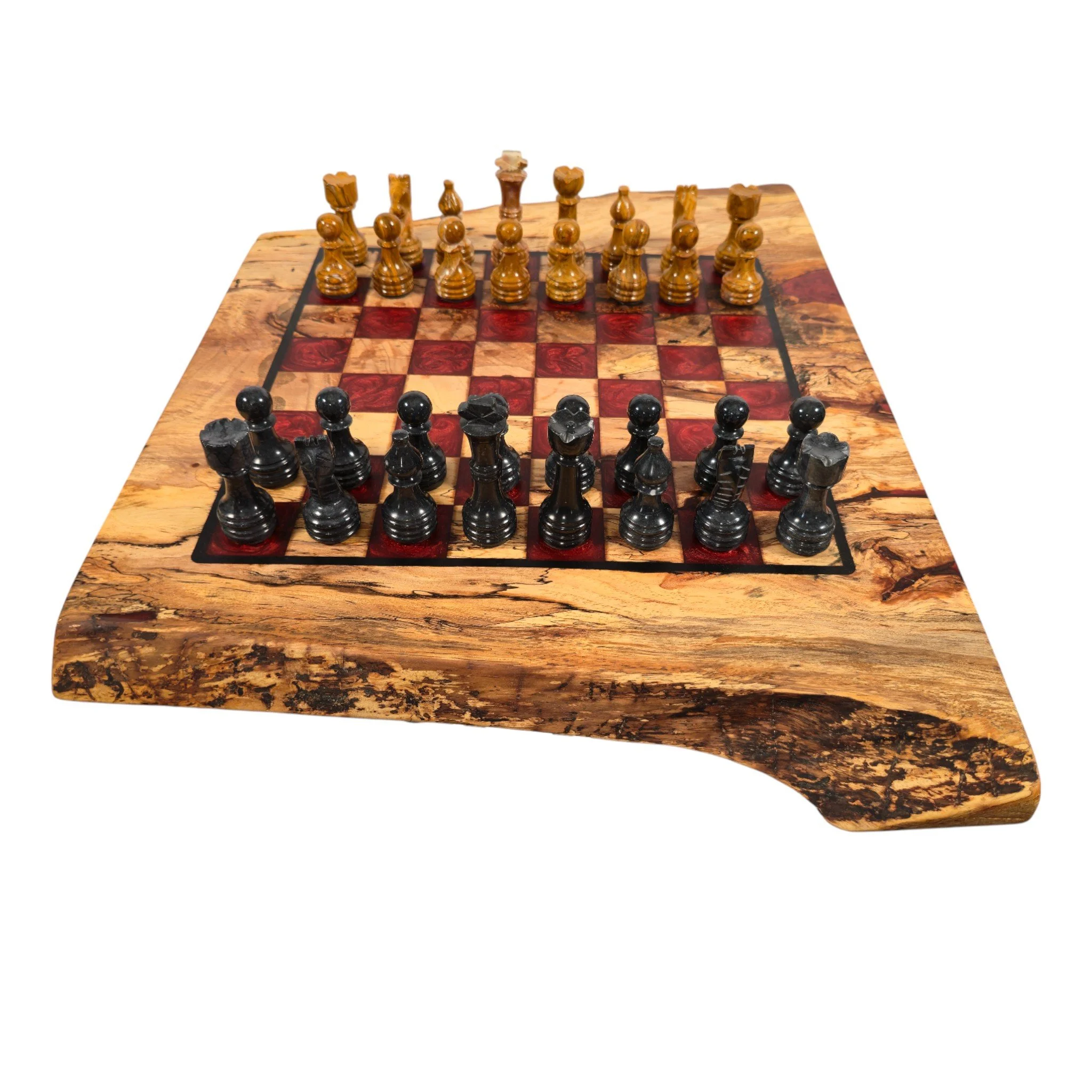 Handcrafted Live-Edge Pecan Wood & Epoxy Chess Board