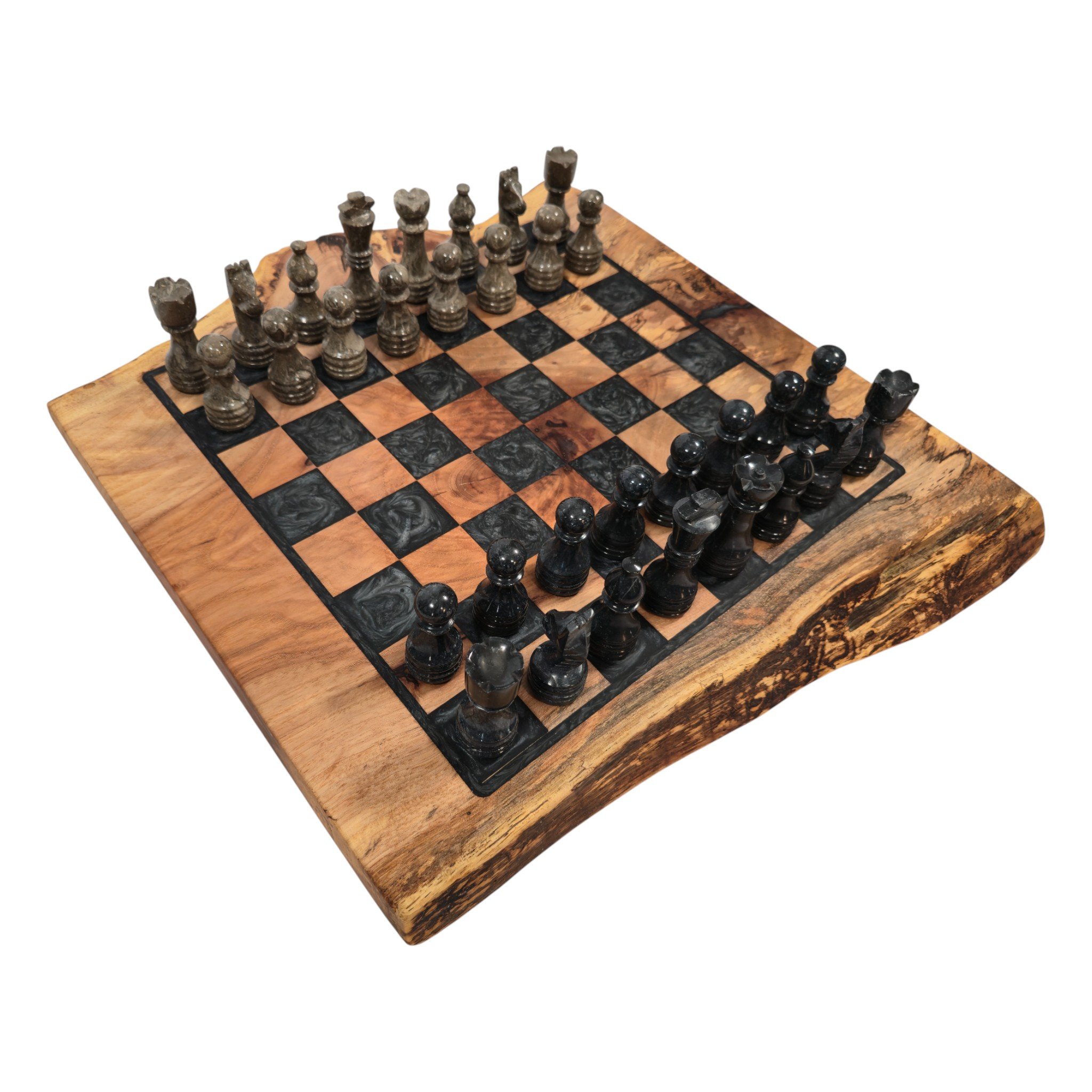 Handcrafted Live-Edge Pecan Wood & Epoxy Chess Board