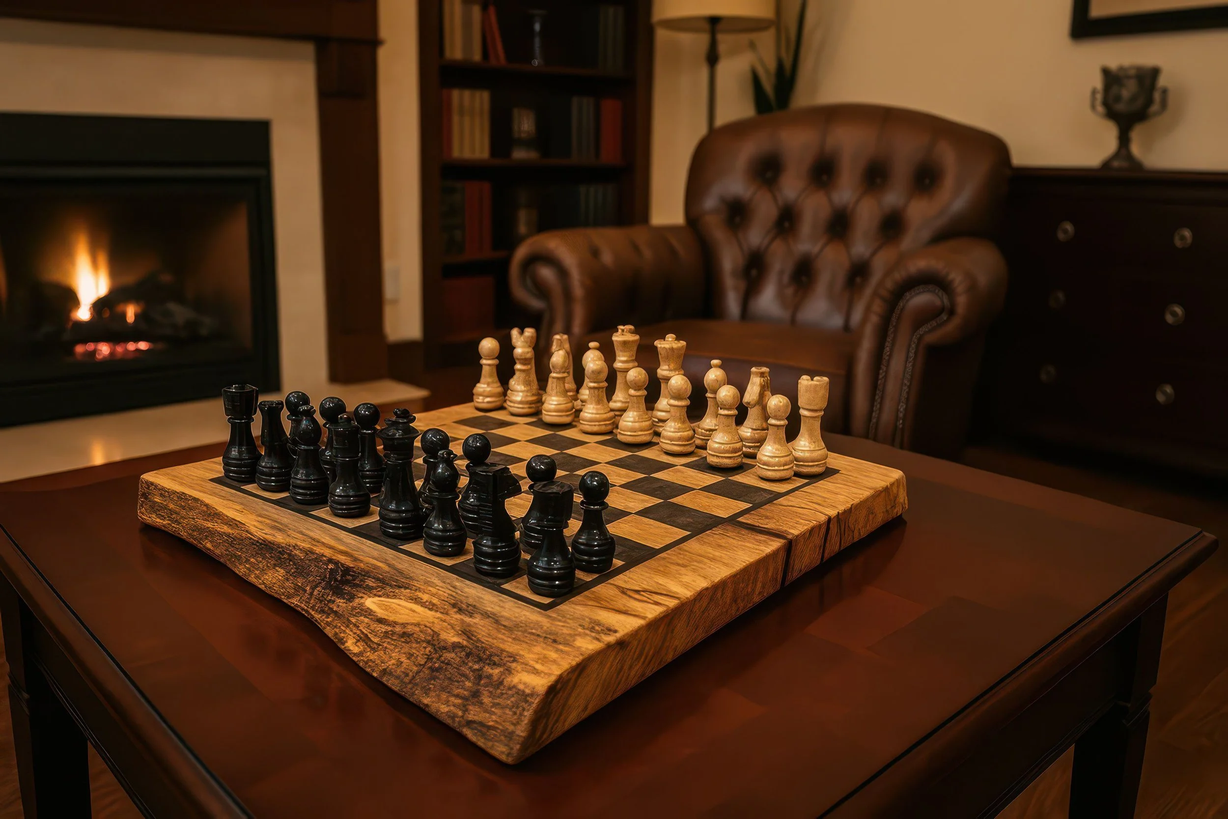 Handcrafted Live-Edge Wood & Epoxy Chess Boards
