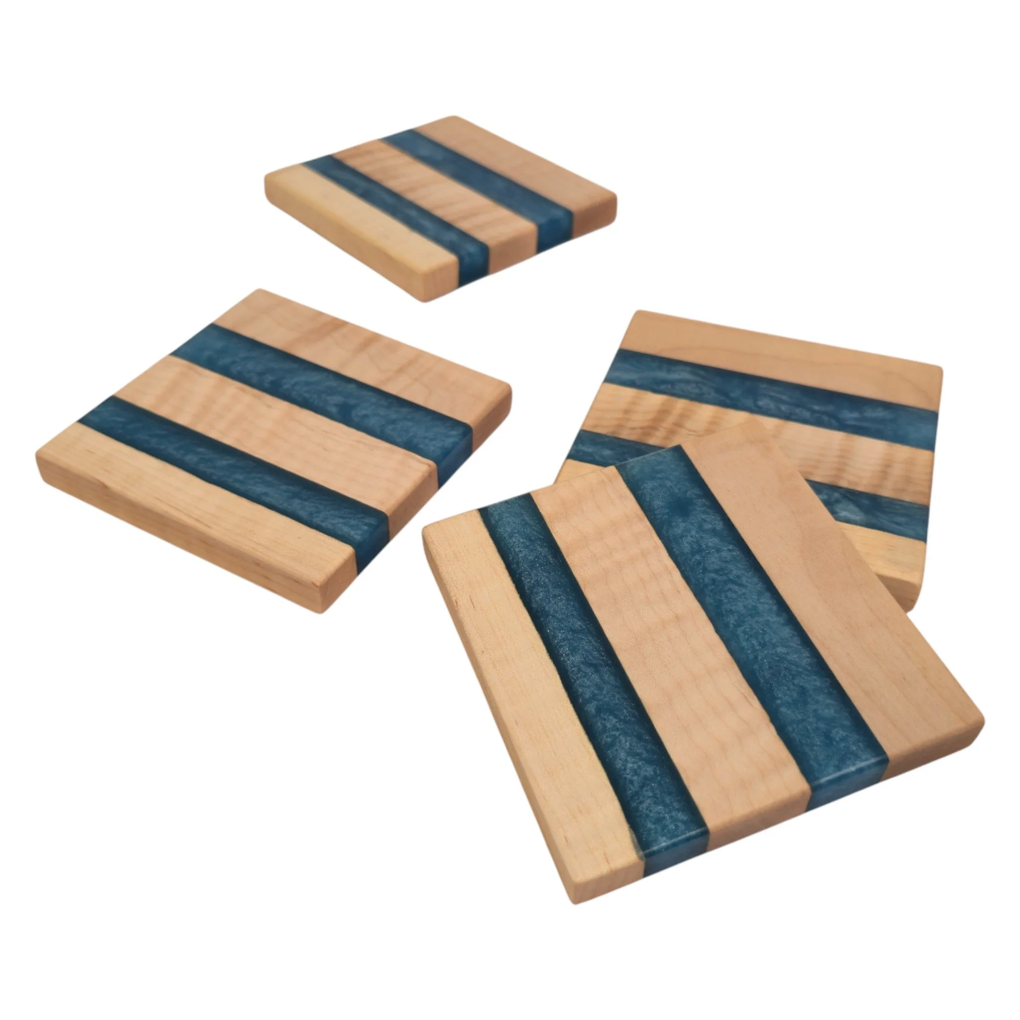 Epoxy Accented Curly Hard Maple Coasters