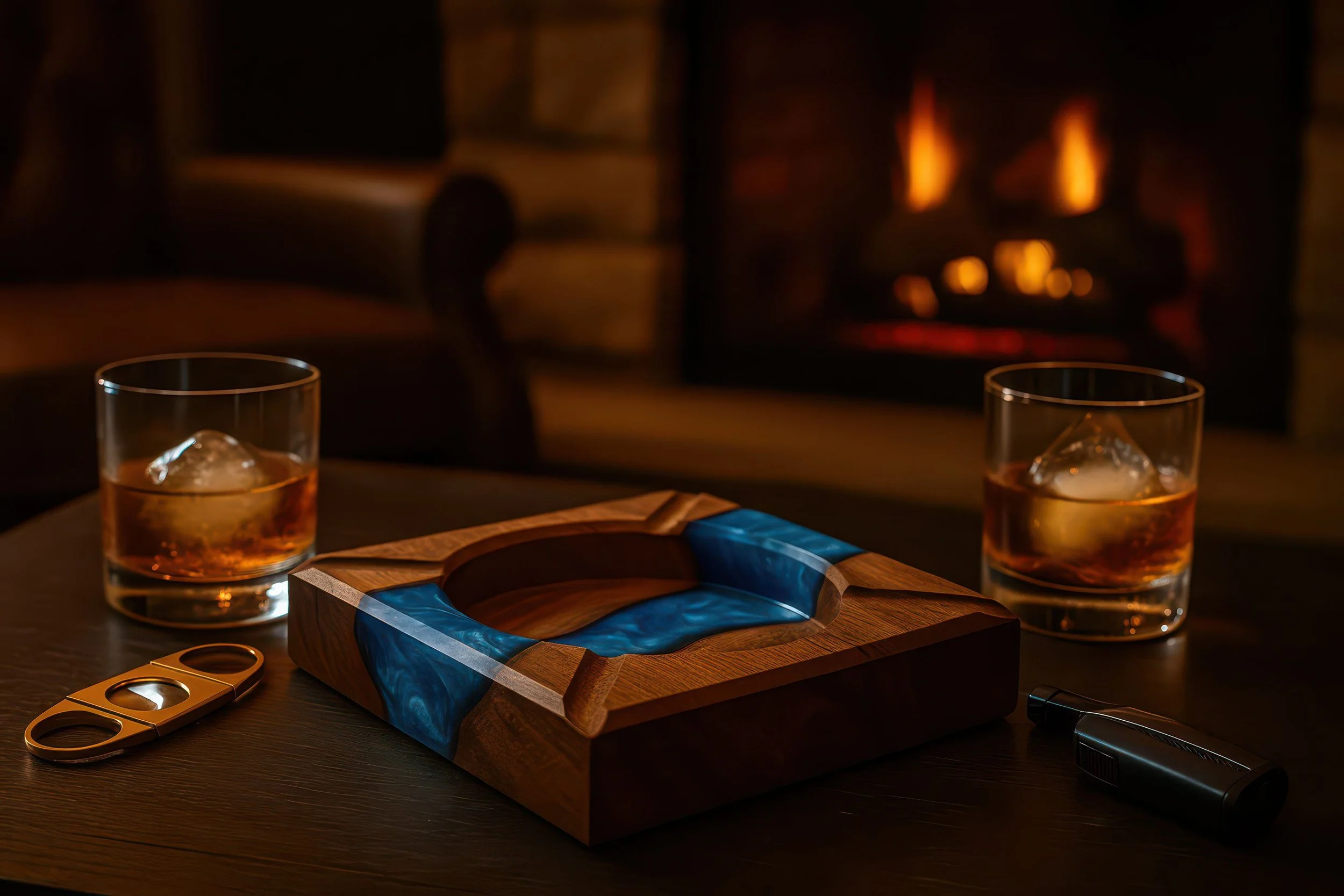 Handcrafted Wood & Epoxy Cigar Ashtrays