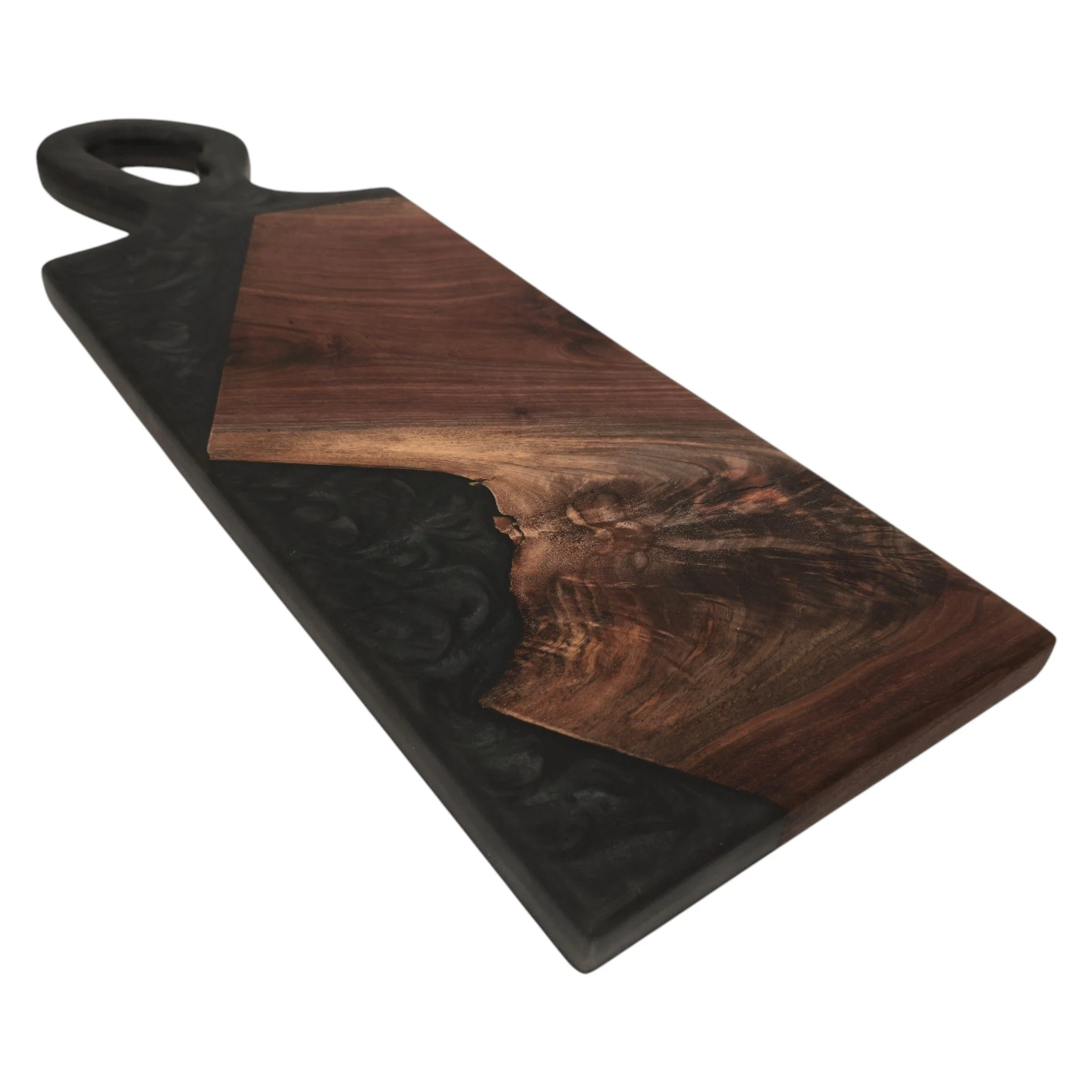 Handcrafted Hanging Charcuterie Board with Epoxy Accents
